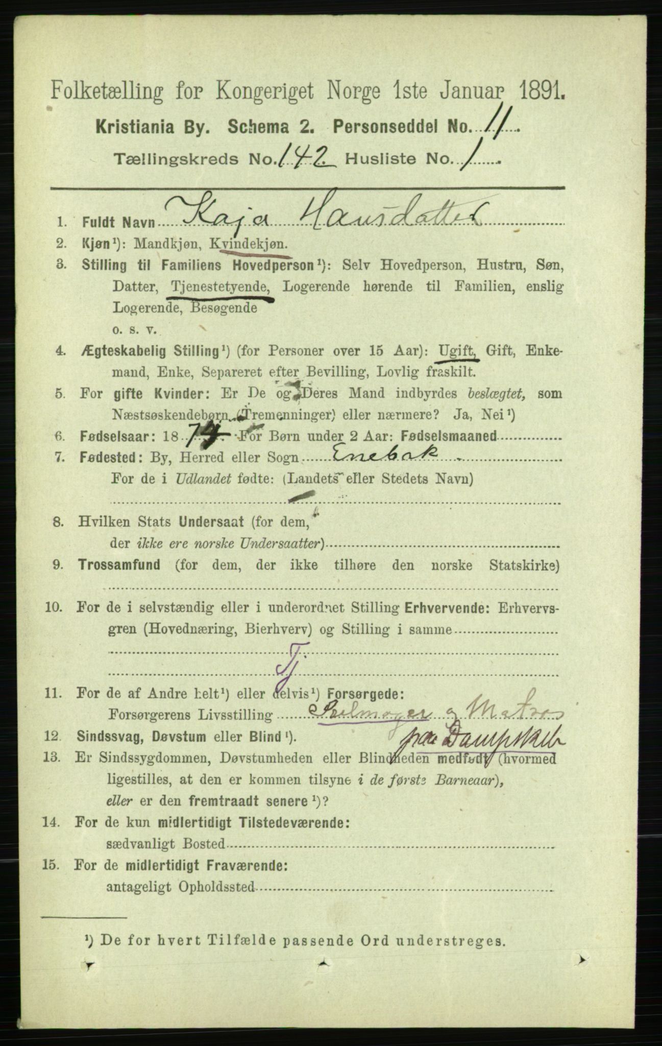 RA, 1891 census for 0301 Kristiania, 1891, p. 78354
