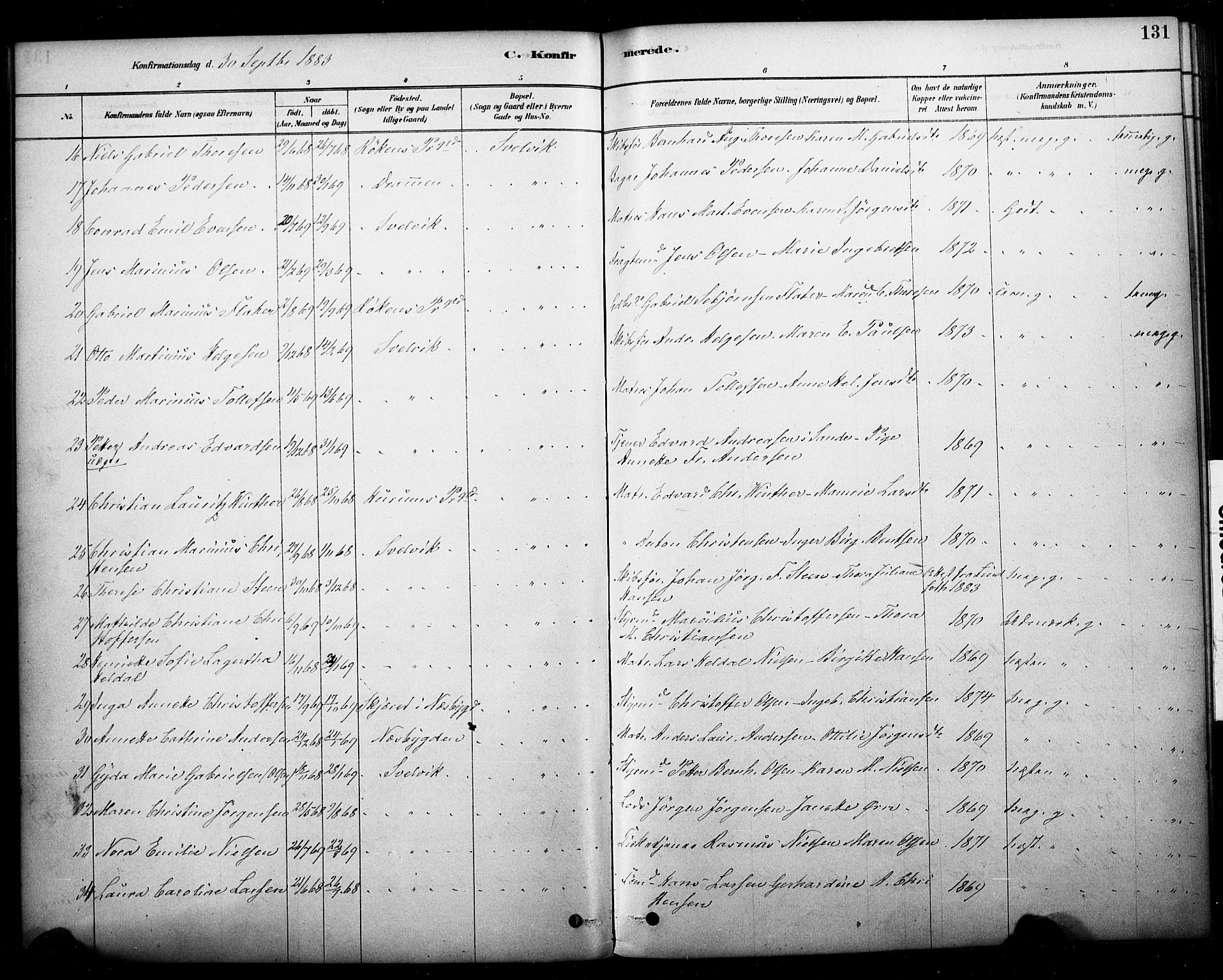 Strømm kirkebøker, AV/SAKO-A-322/F/Fb/L0001: Parish register (official) no. II 1, 1878-1899, p. 131