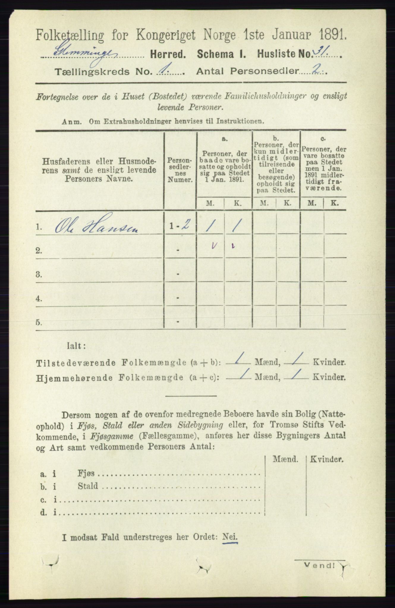 RA, 1891 census for 0132 Glemmen, 1891, p. 75