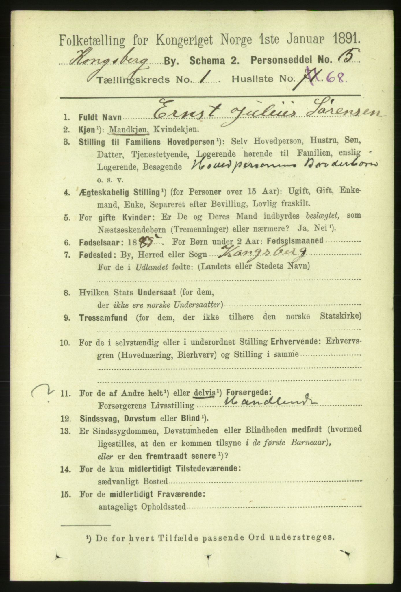 RA, 1891 census for 0604 Kongsberg, 1891, p. 2135