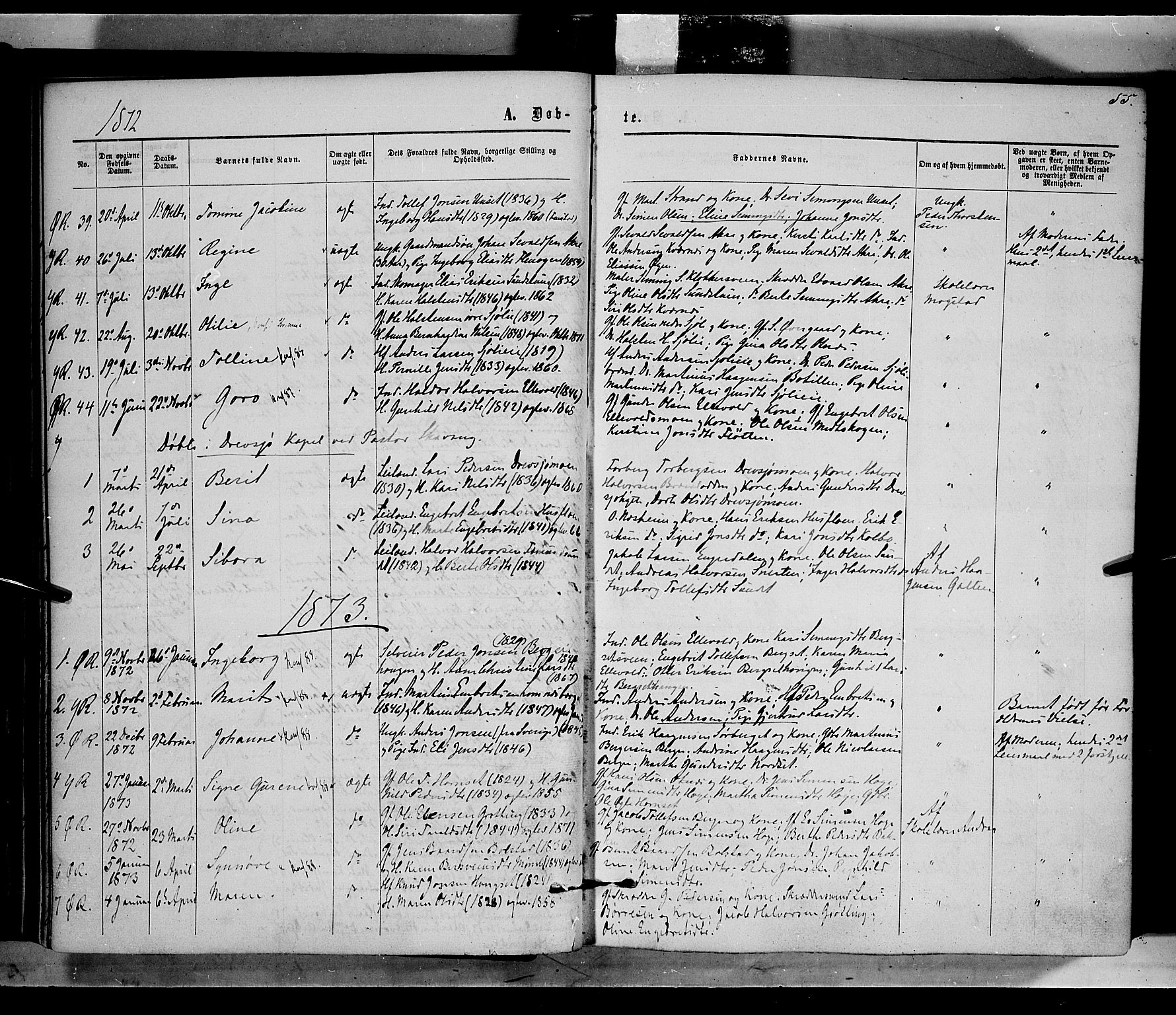 Rendalen prestekontor, SAH/PREST-054/H/Ha/Haa/L0006: Parish register (official) no. 6, 1867-1877, p. 55