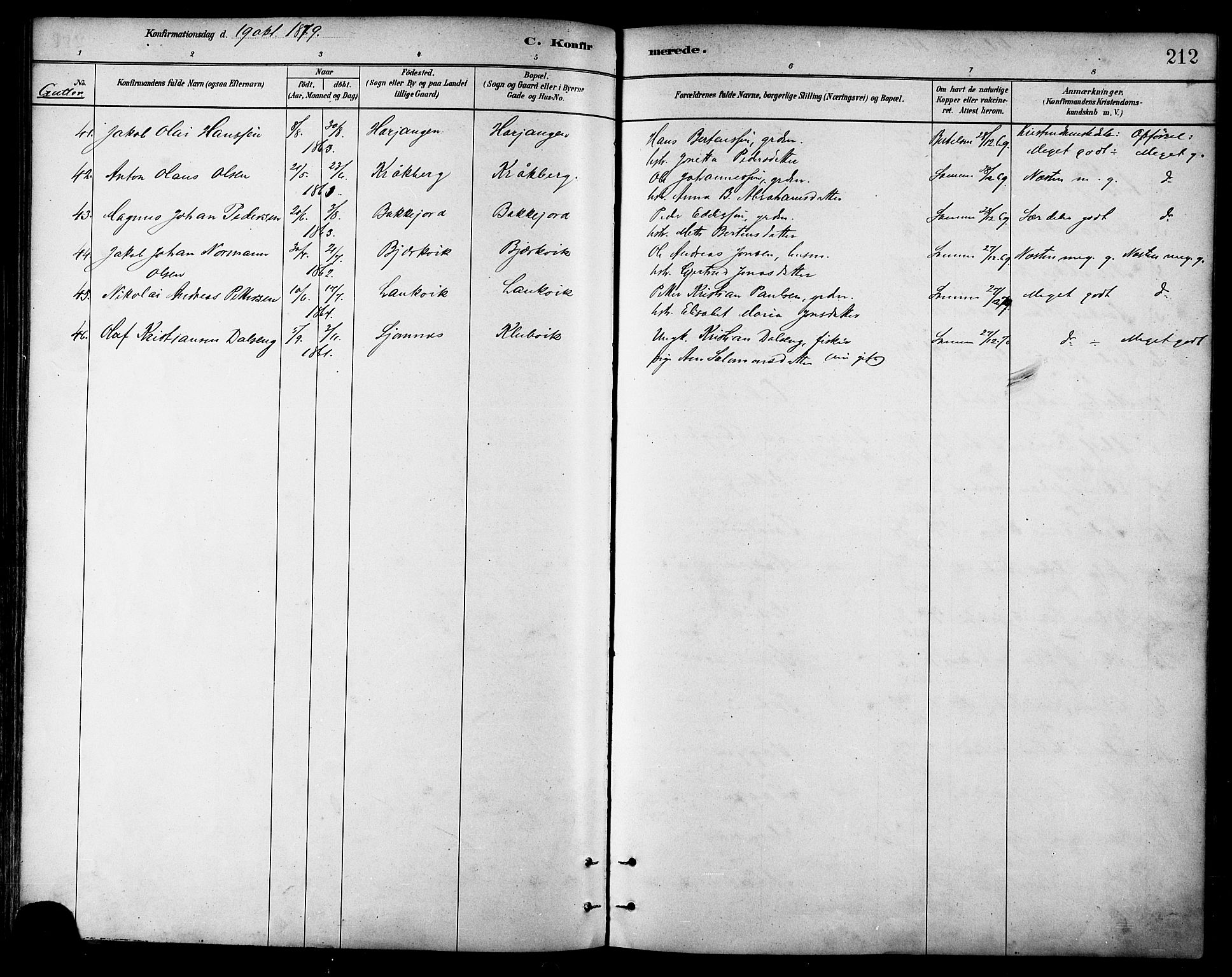 Ministerialprotokoller, klokkerbøker og fødselsregistre - Nordland, AV/SAT-A-1459/866/L0938: Parish register (official) no. 866A01, 1879-1893, p. 212