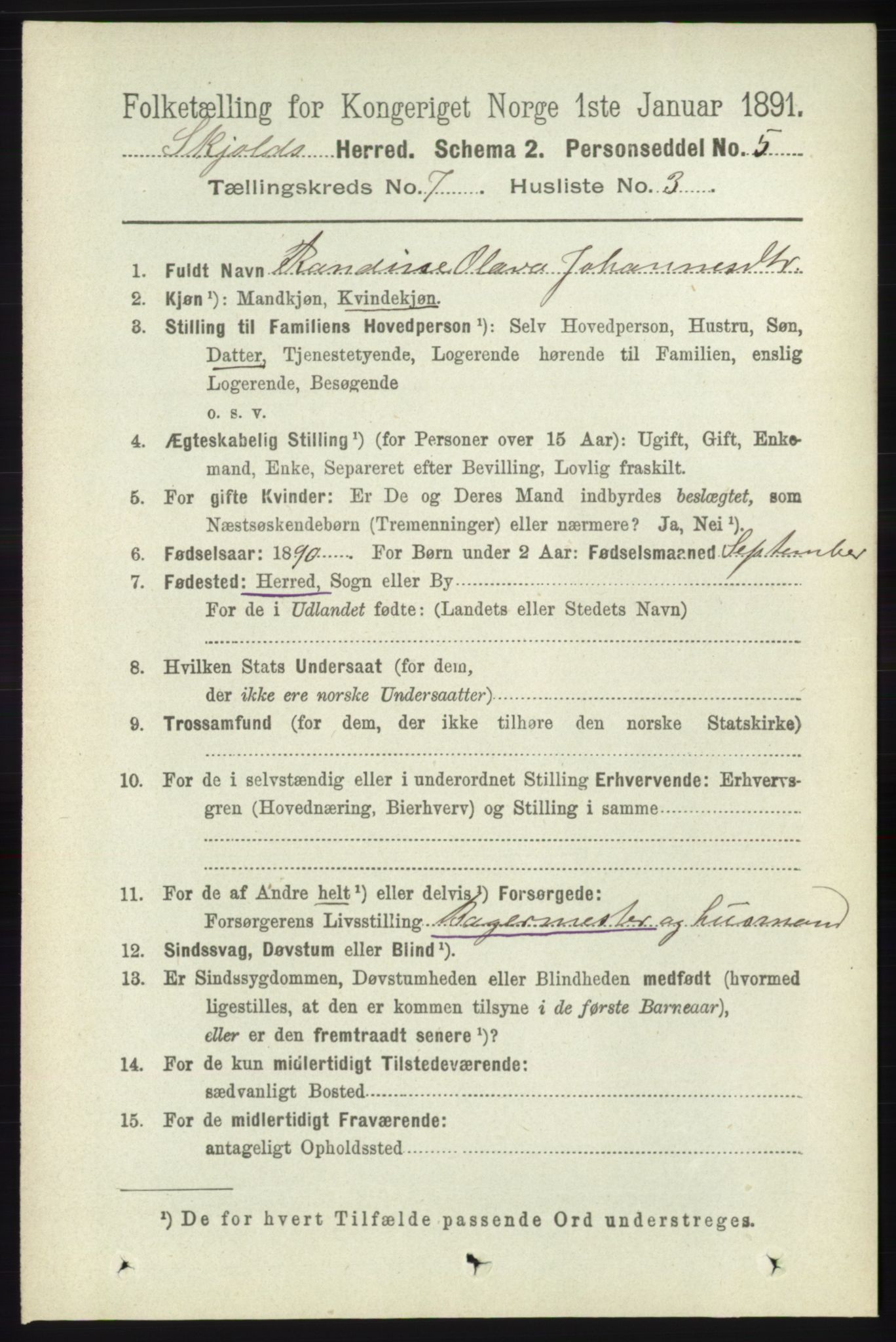 RA, 1891 census for 1154 Skjold, 1891, p. 1361