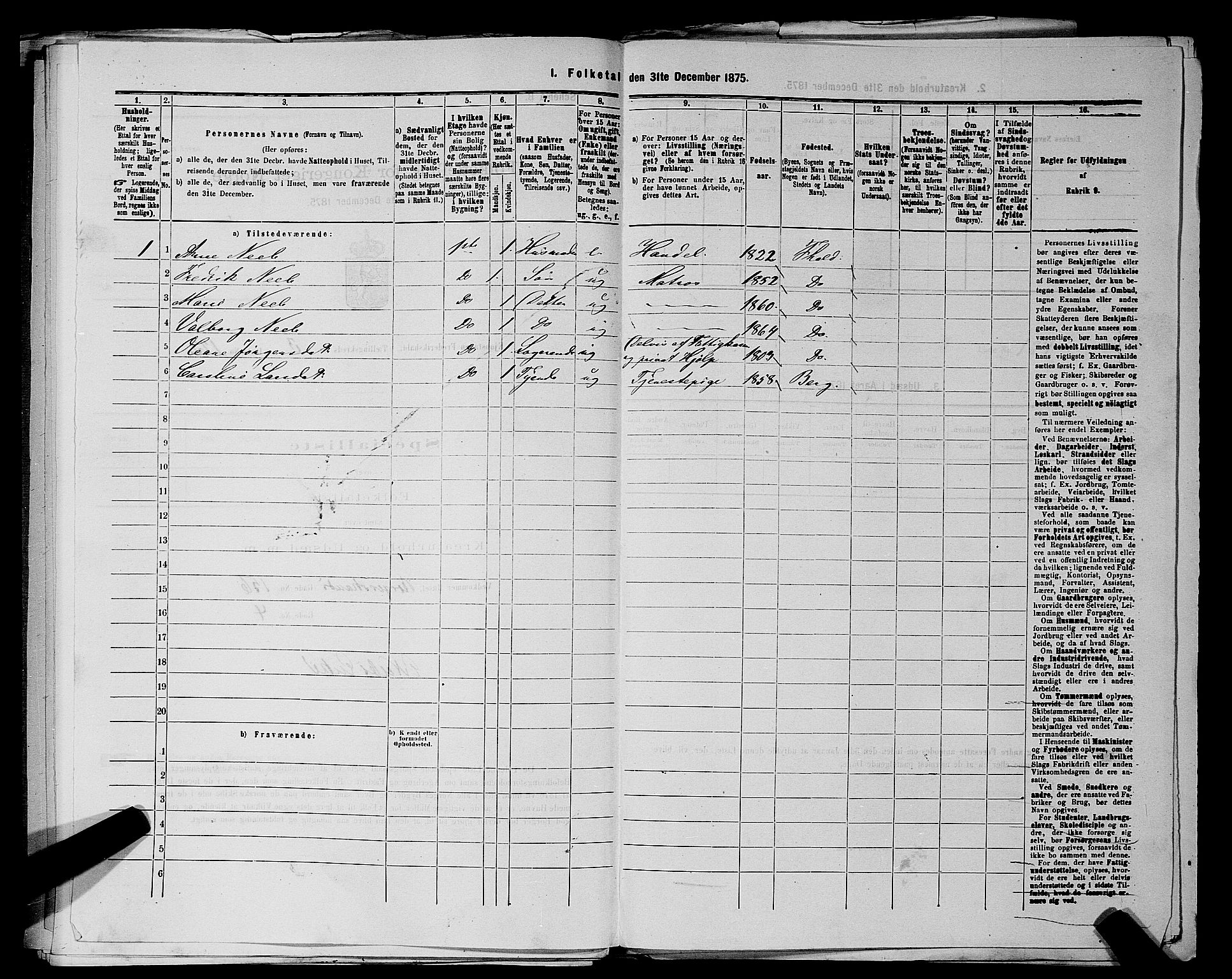 RA, 1875 census for 0101P Fredrikshald, 1875, p. 291