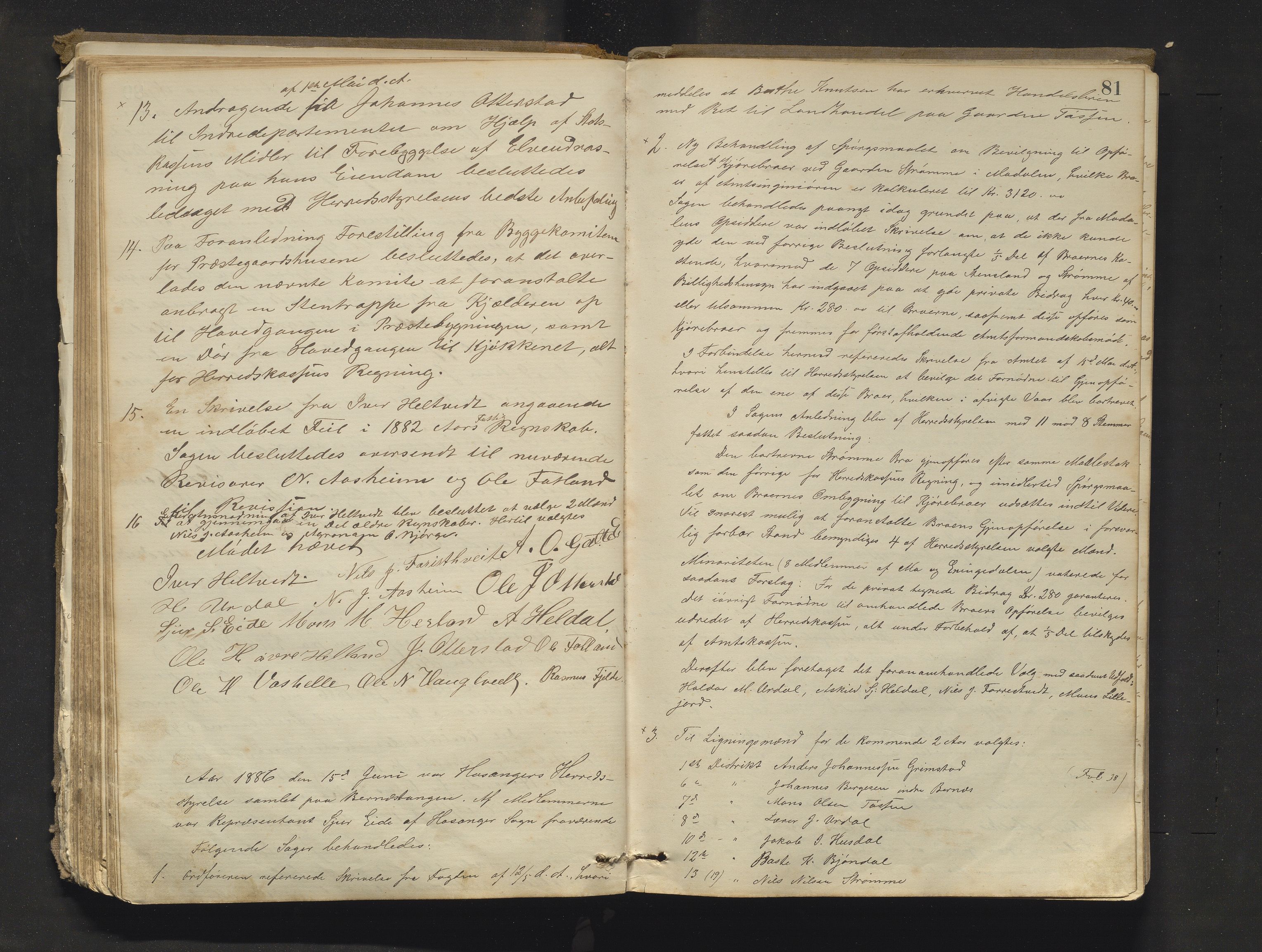 Hosanger kommune. Formannskapet, IKAH/1253a-021/A/Aa/L0003: Møtebok for Hosanger formannskap, heradsstyre og Hosanger soknestyre, 1881-1893, p. 81