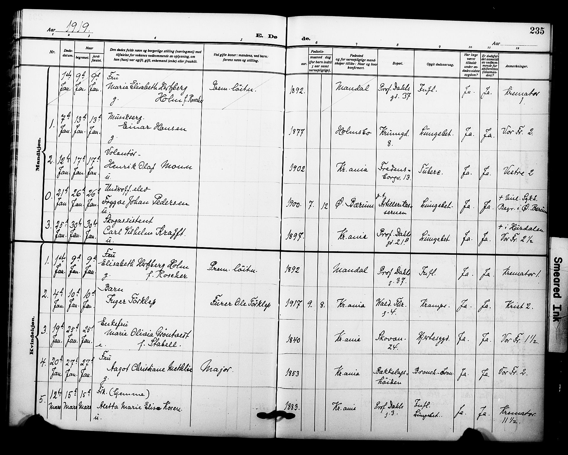 Garnisonsmenigheten Kirkebøker, SAO/A-10846/F/Fa/L0015: Parish register (official) no. 15, 1915-1921, p. 235