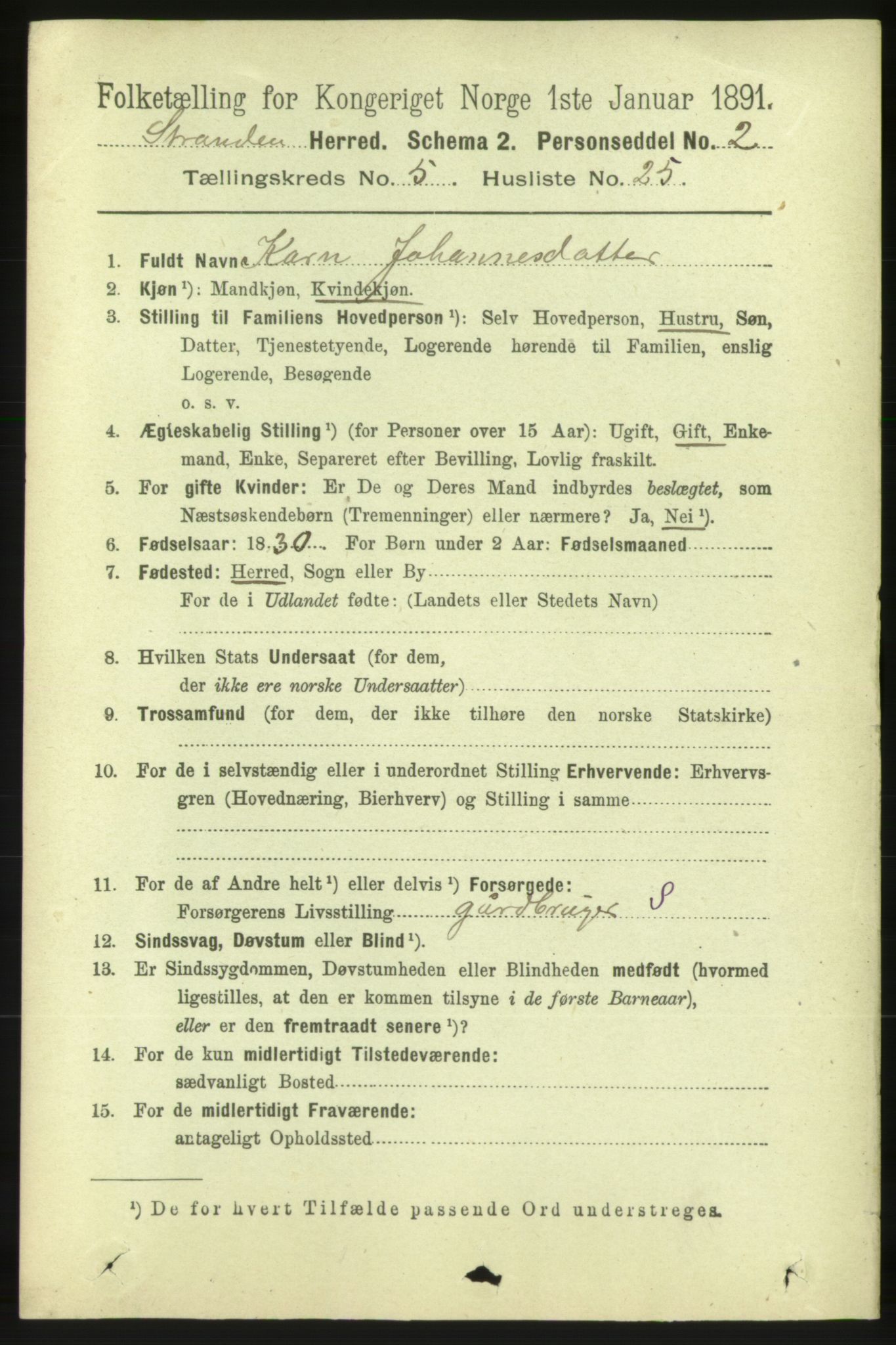 RA, 1891 census for 1525 Stranda, 1891, p. 1135