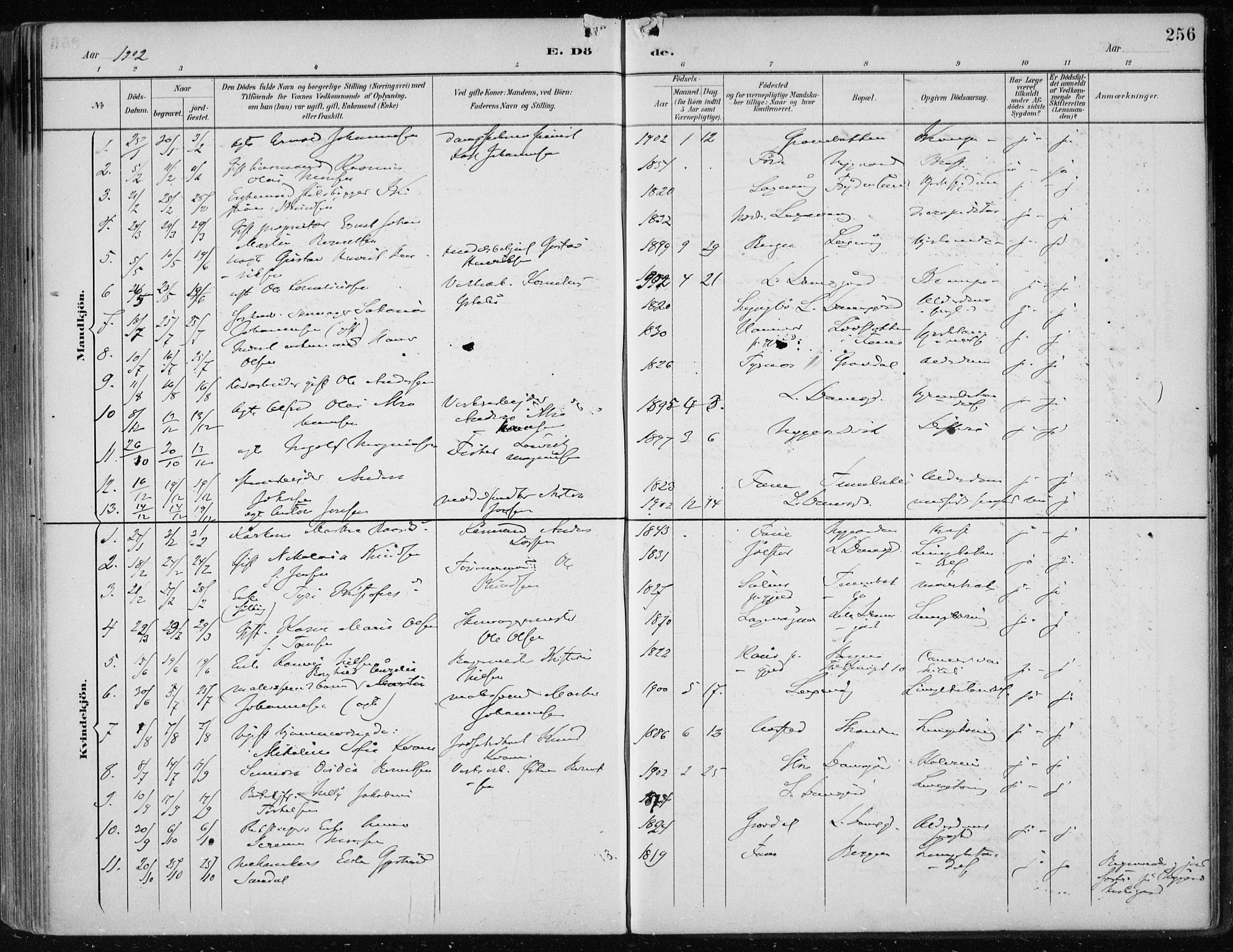 Askøy Sokneprestembete, SAB/A-74101/H/Ha/Haa/Haae/L0003: Parish register (official) no. E 3, 1891-1903, p. 256