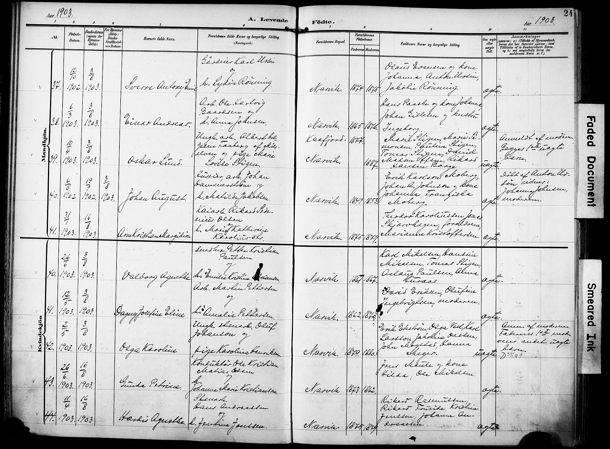 Ministerialprotokoller, klokkerbøker og fødselsregistre - Nordland, AV/SAT-A-1459/871/L0994: Parish register (official) no. 871A10, 1902-1910, p. 24