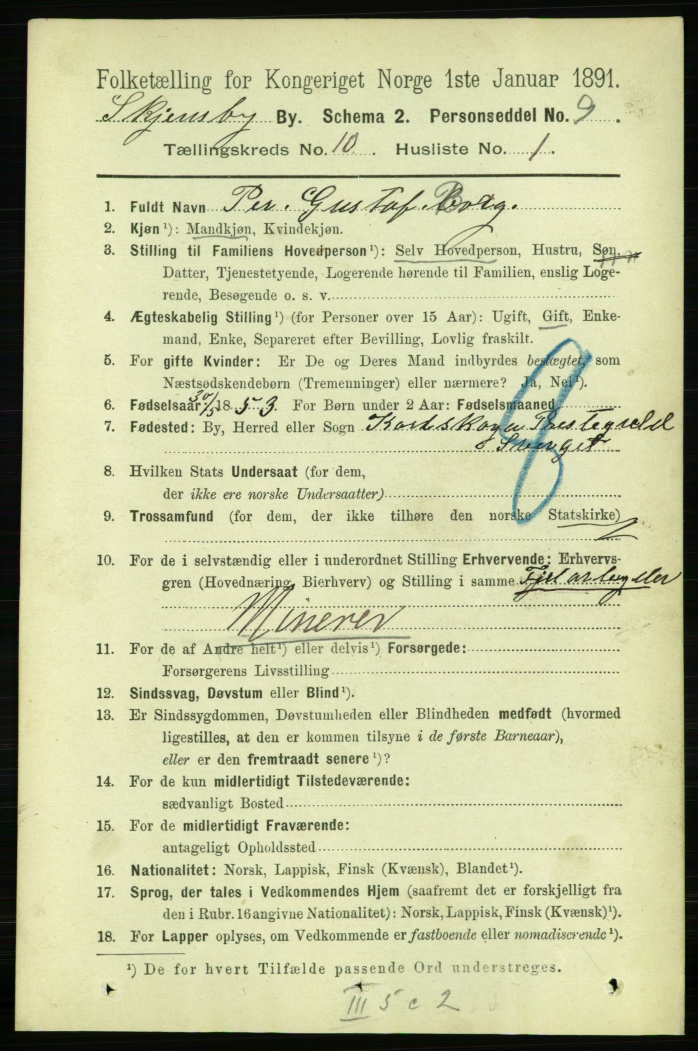 RA, 1891 census for 0806 Skien, 1891, p. 3588