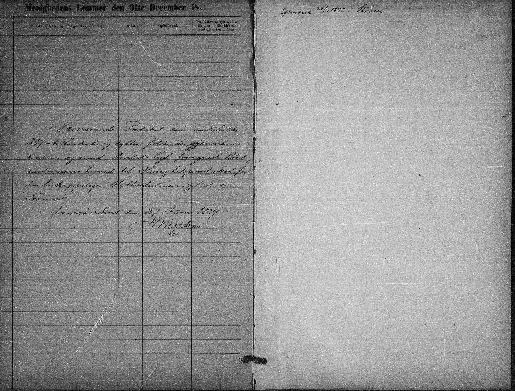 Uten arkivreferanse, SATØ/-: Dissenter register no. DP 7, 1889-1892