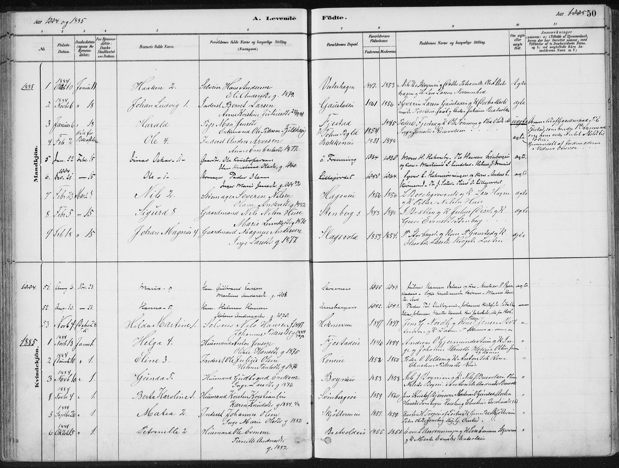 Romedal prestekontor, SAH/PREST-004/K/L0010: Parish register (official) no. 10, 1880-1895, p. 50