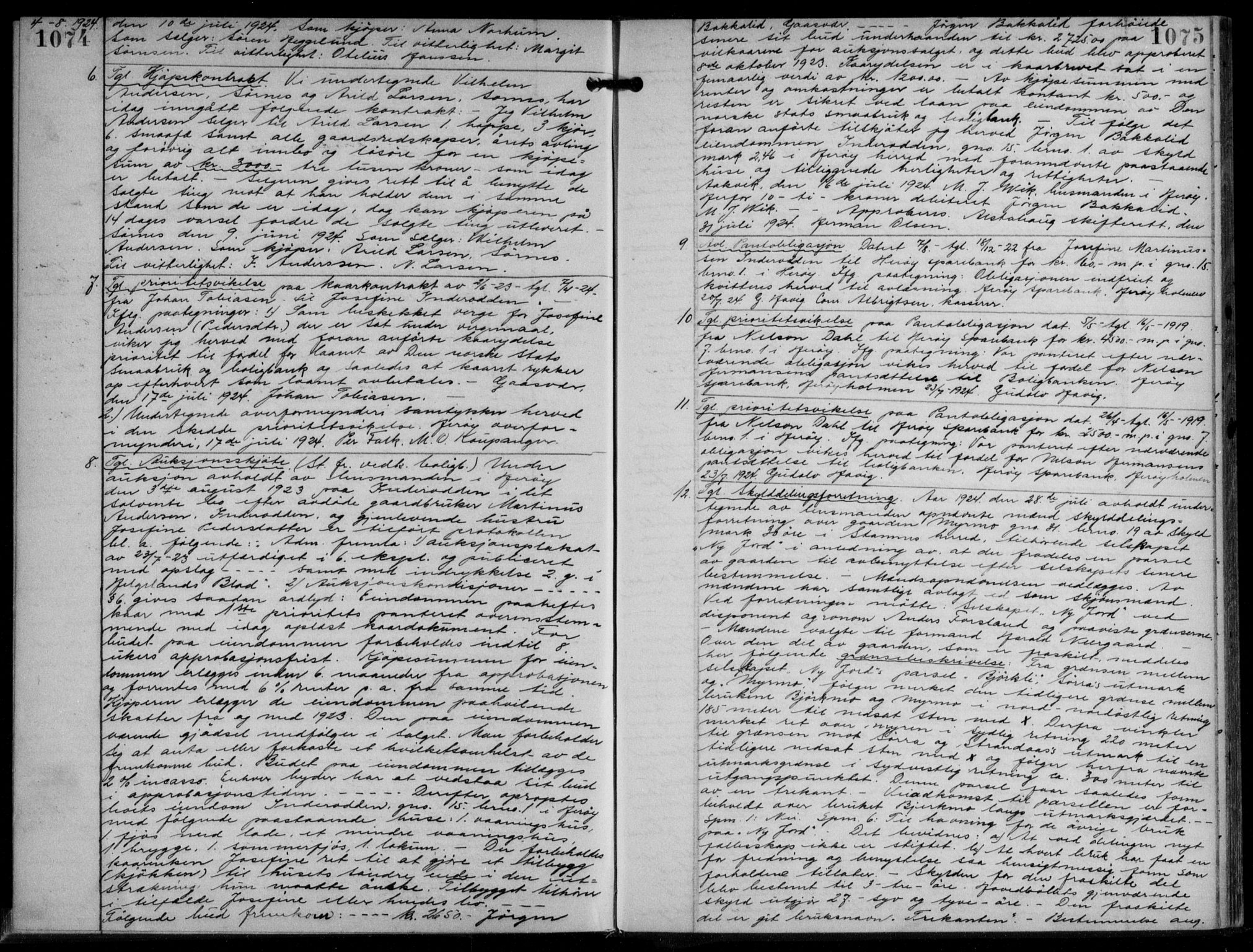 Søndre Helgeland sorenskriveri, SAT/A-4575/1/2/2C/L0022: Mortgage book no. 33, 1921-1925, p. 1074-1075, Deed date: 04.08.1924