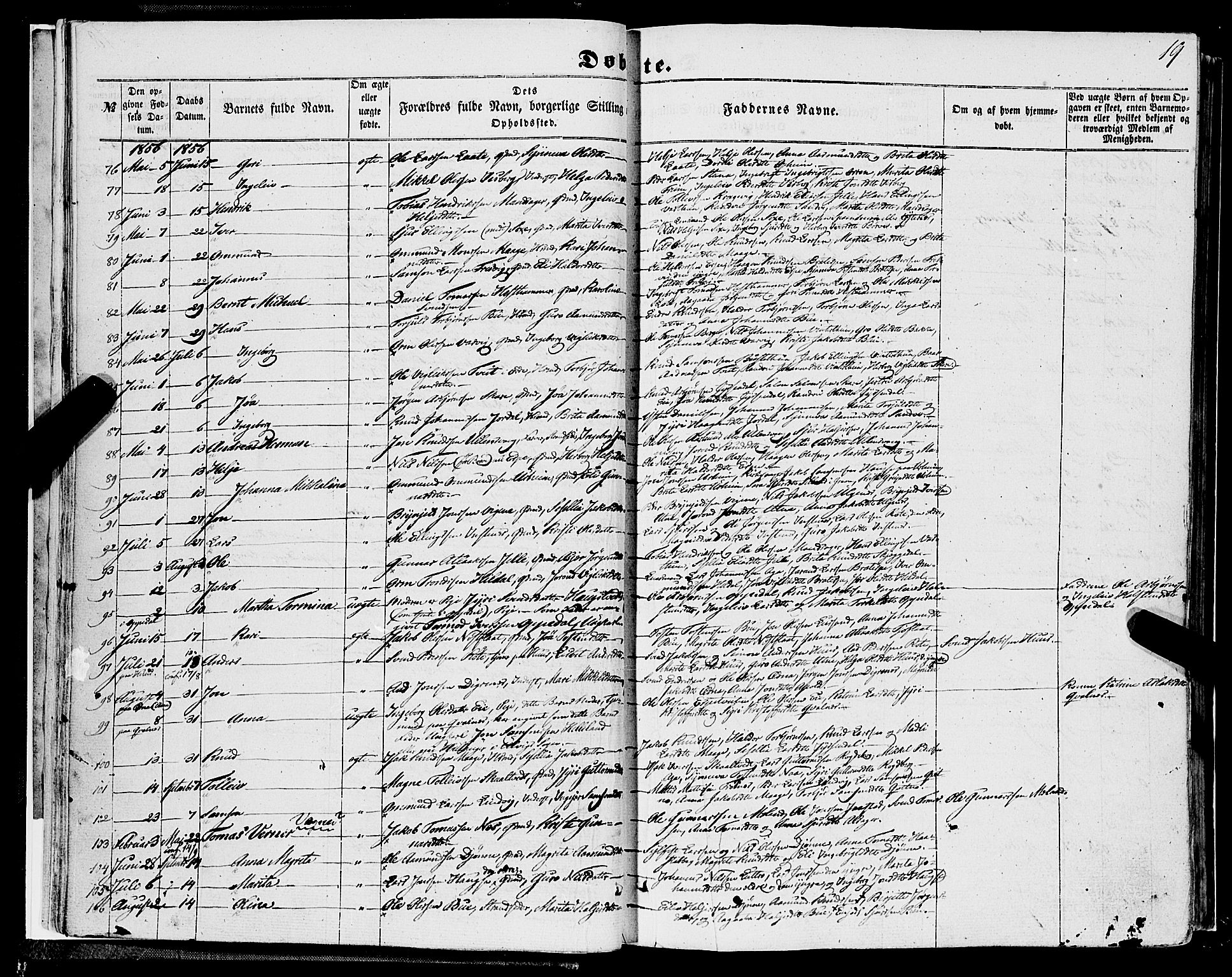 Ullensvang sokneprestembete, AV/SAB-A-78701/H/Haa: Parish register (official) no. A 11, 1854-1866, p. 19