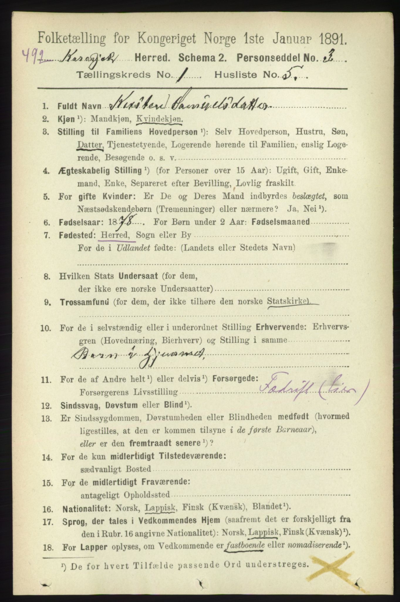 RA, 1891 census for 2021 Karasjok, 1891, p. 72
