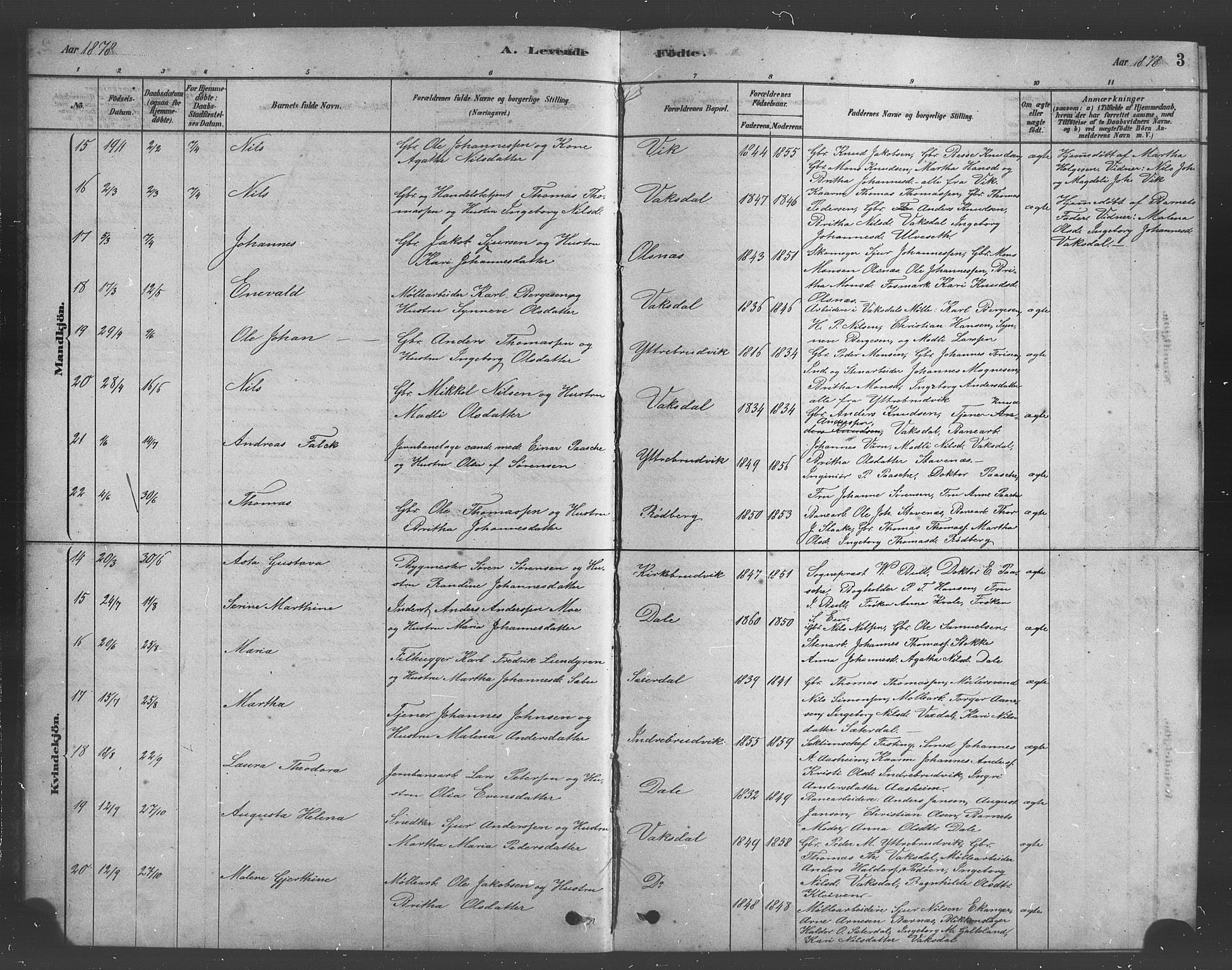 Bruvik Sokneprestembete, SAB/A-74701/H/Hab: Parish register (copy) no. A 1, 1878-1907, p. 3