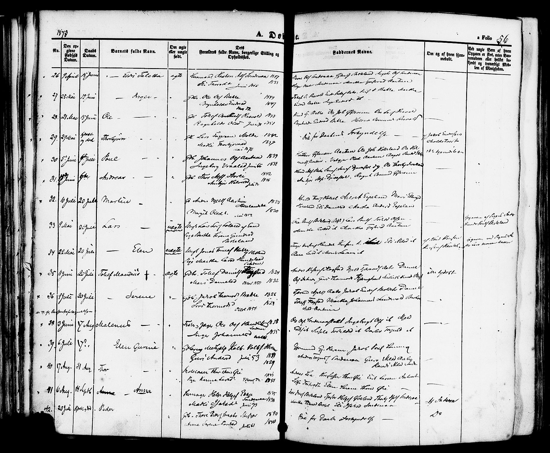 Sand sokneprestkontor, AV/SAST-A-101848/01/III/L0004: Parish register (official) no. A 4, 1859-1880, p. 56