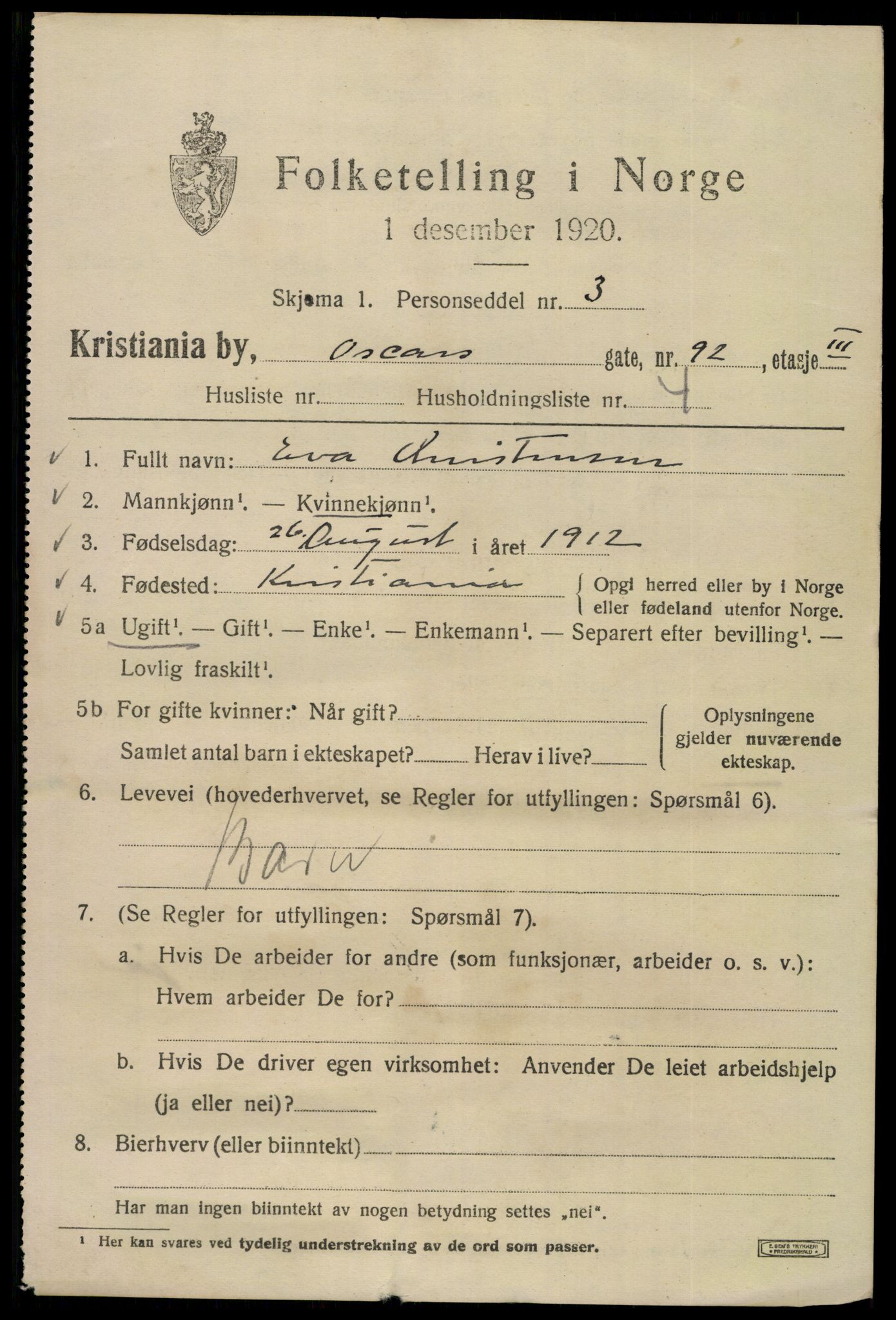 SAO, 1920 census for Kristiania, 1920, p. 439239