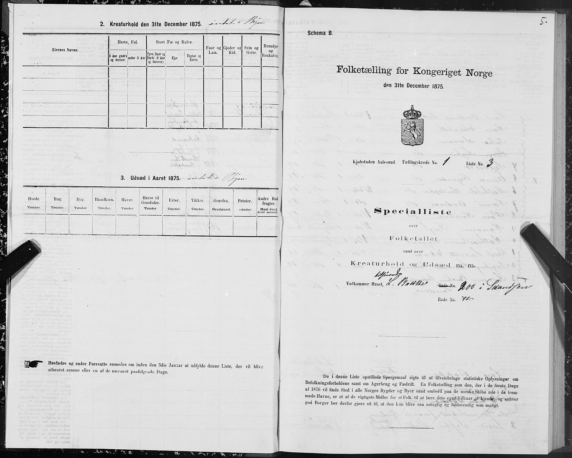 SAT, 1875 census for 1501P Ålesund, 1875, p. 1005