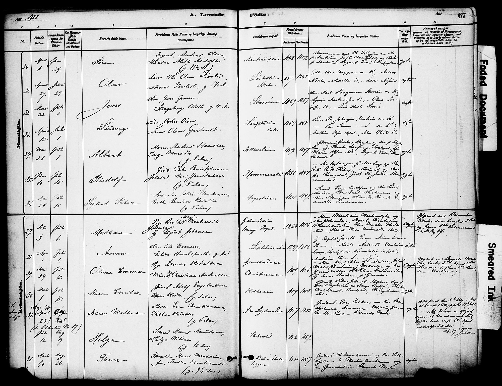 Stange prestekontor, SAH/PREST-002/K/L0017: Parish register (official) no. 17, 1880-1893, p. 67