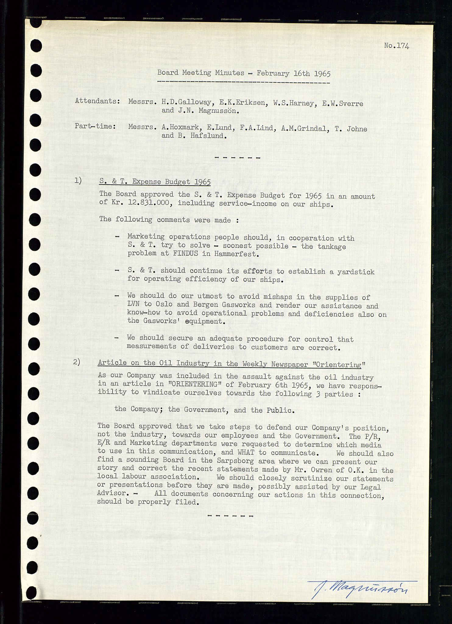 Pa 0982 - Esso Norge A/S, AV/SAST-A-100448/A/Aa/L0002/0001: Den administrerende direksjon Board minutes (styrereferater) / Den administrerende direksjon Board minutes (styrereferater), 1965, p. 150