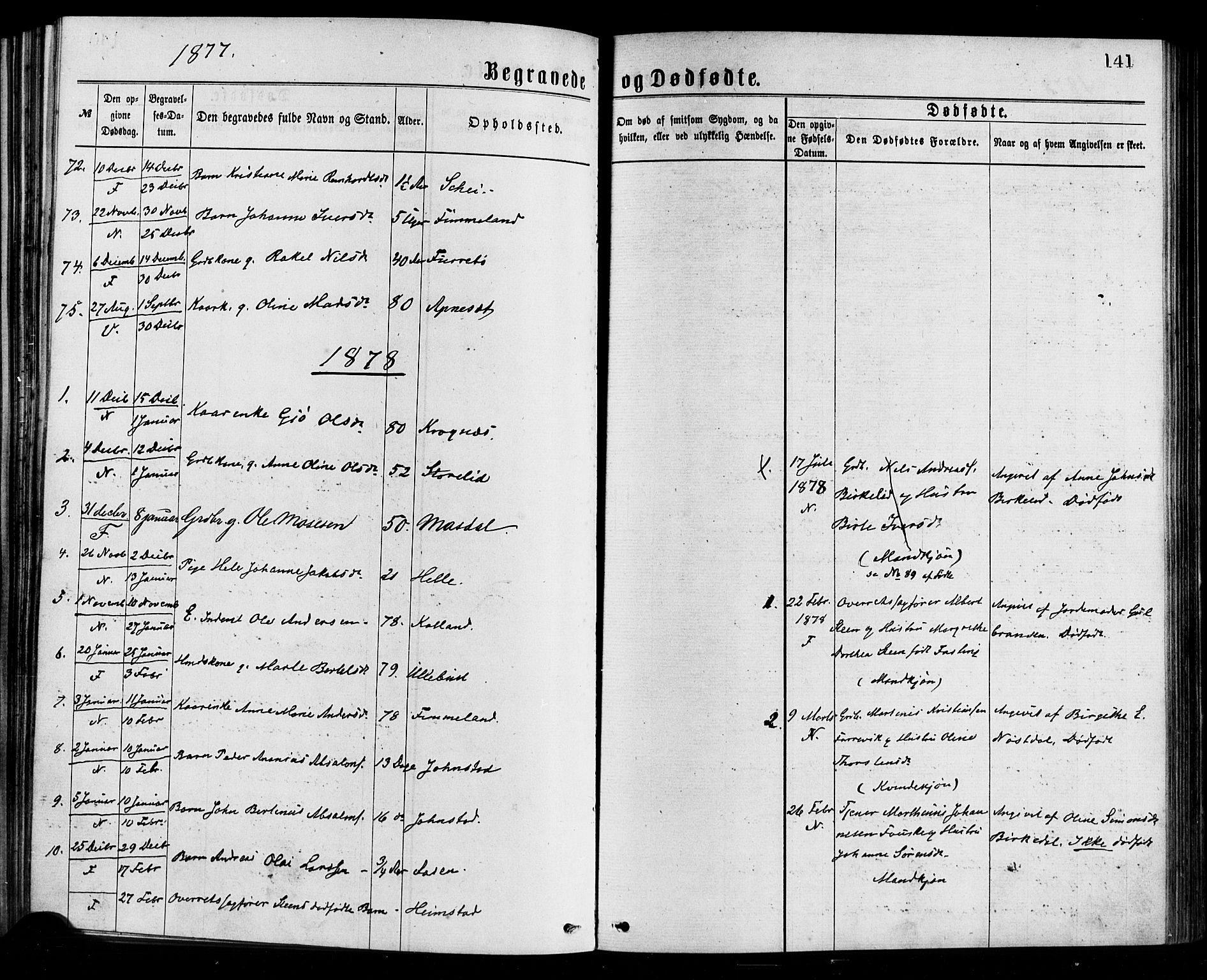 Førde sokneprestembete, AV/SAB-A-79901/H/Haa/Haaa/L0011: Parish register (official) no. A 11, 1877-1880, p. 141