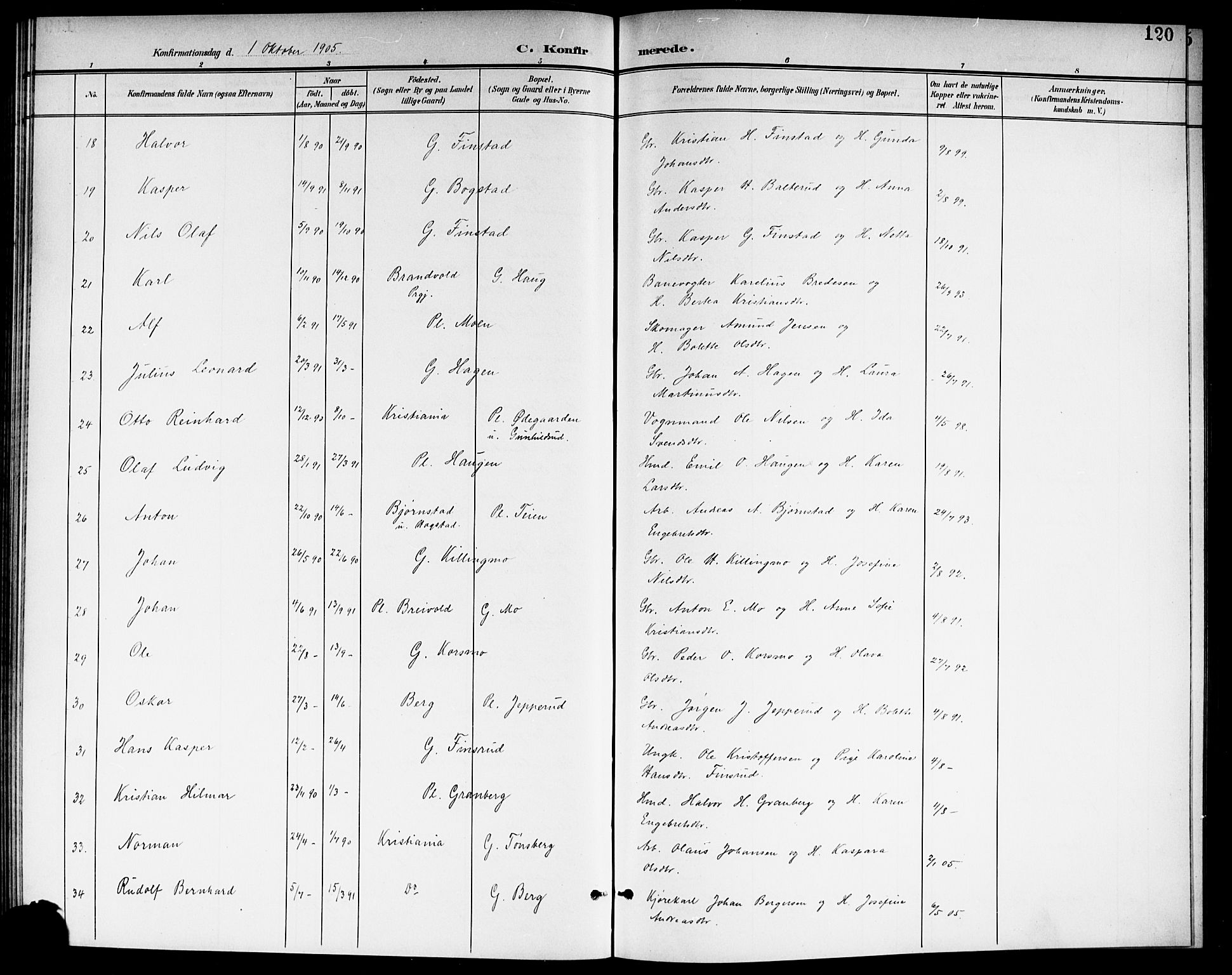 Aurskog prestekontor Kirkebøker, SAO/A-10304a/G/Ga/L0004: Parish register (copy) no. I 4, 1901-1921, p. 120