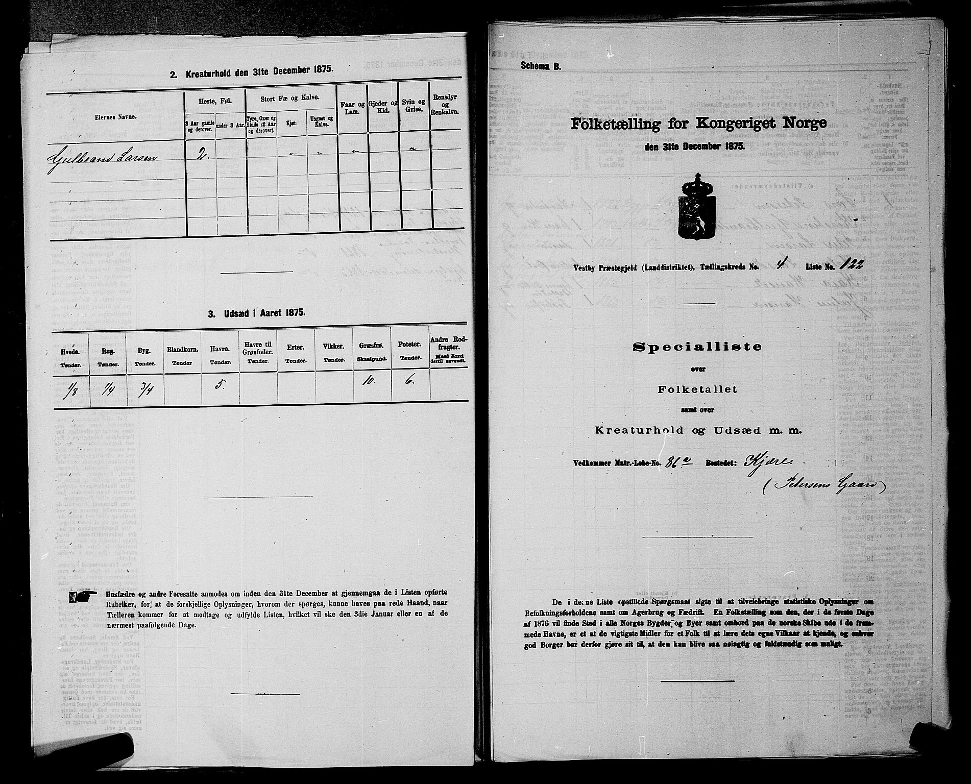 RA, 1875 census for 0211L Vestby/Vestby, Garder og Såner, 1875, p. 446