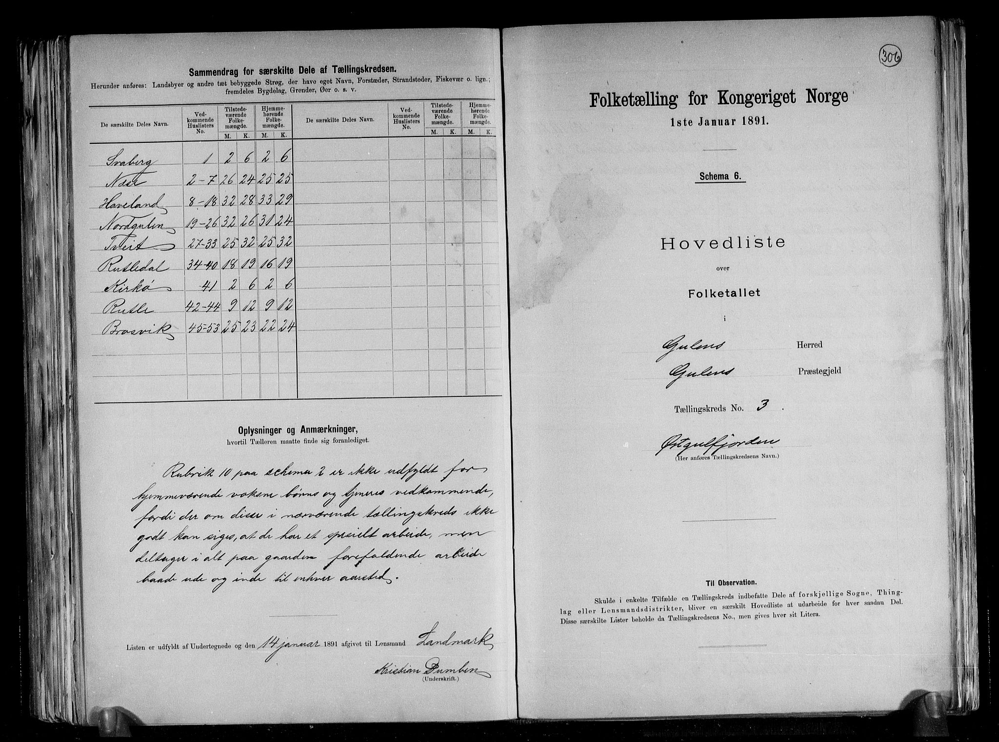 RA, 1891 census for 1411 Gulen, 1891, p. 9