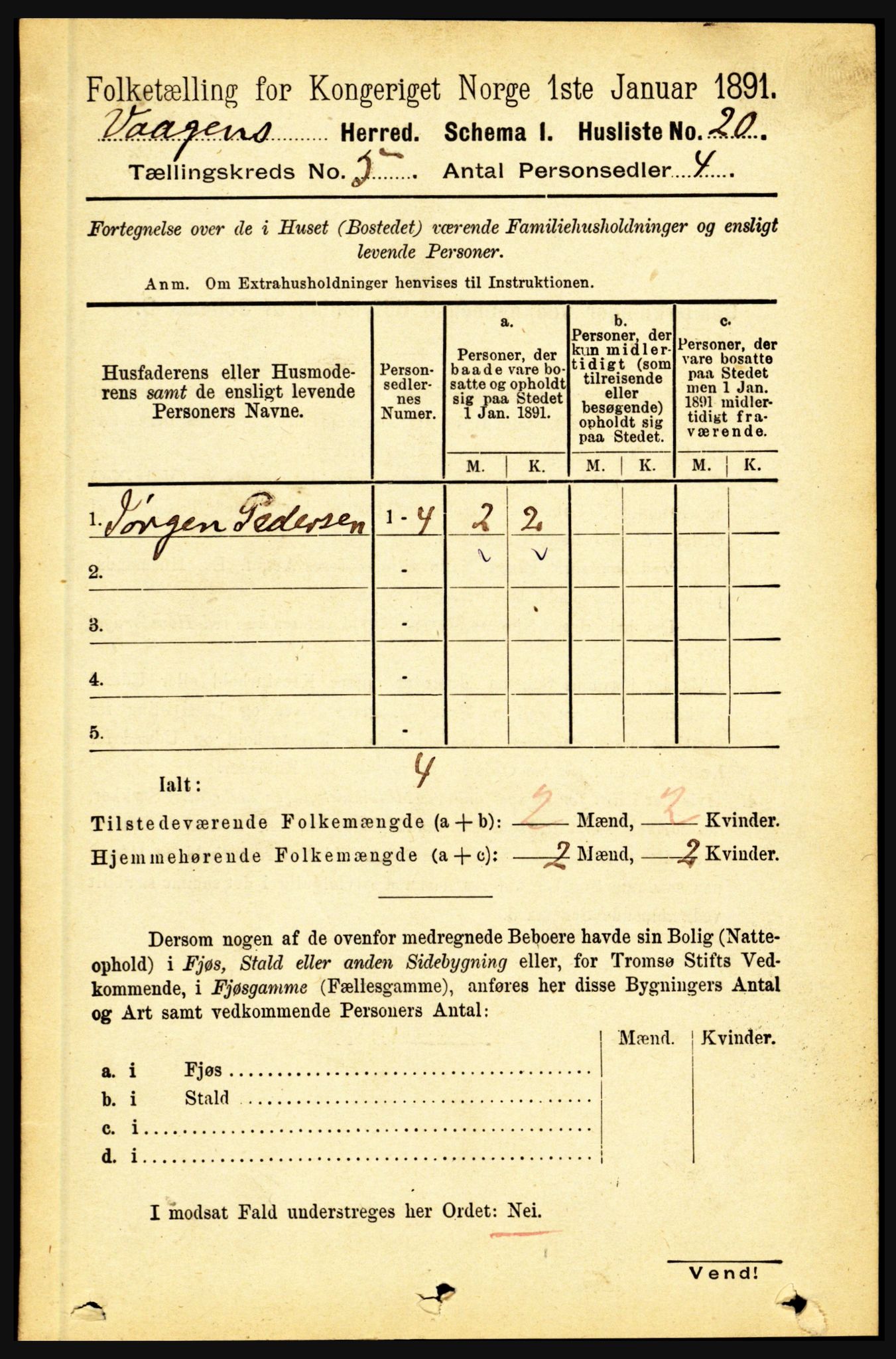 RA, 1891 census for 1865 Vågan, 1891, p. 1569