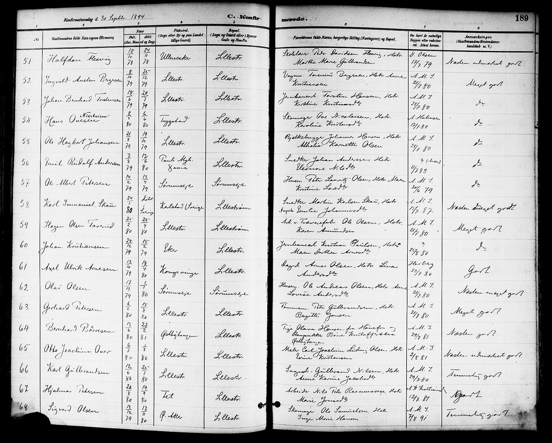 Skedsmo prestekontor Kirkebøker, SAO/A-10033a/F/Fa/L0014: Parish register (official) no. I 14, 1892-1901, p. 189