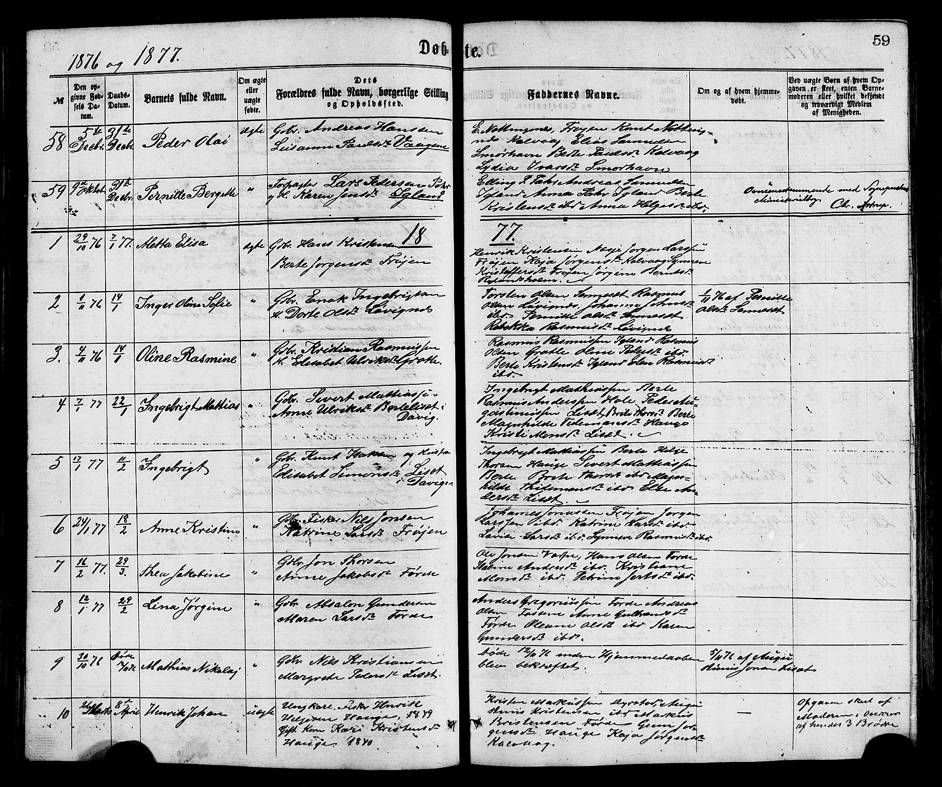 Bremanger sokneprestembete, AV/SAB-A-82201/H/Hab/Haba/L0002: Parish register (copy) no. A 2, 1866-1889, p. 59