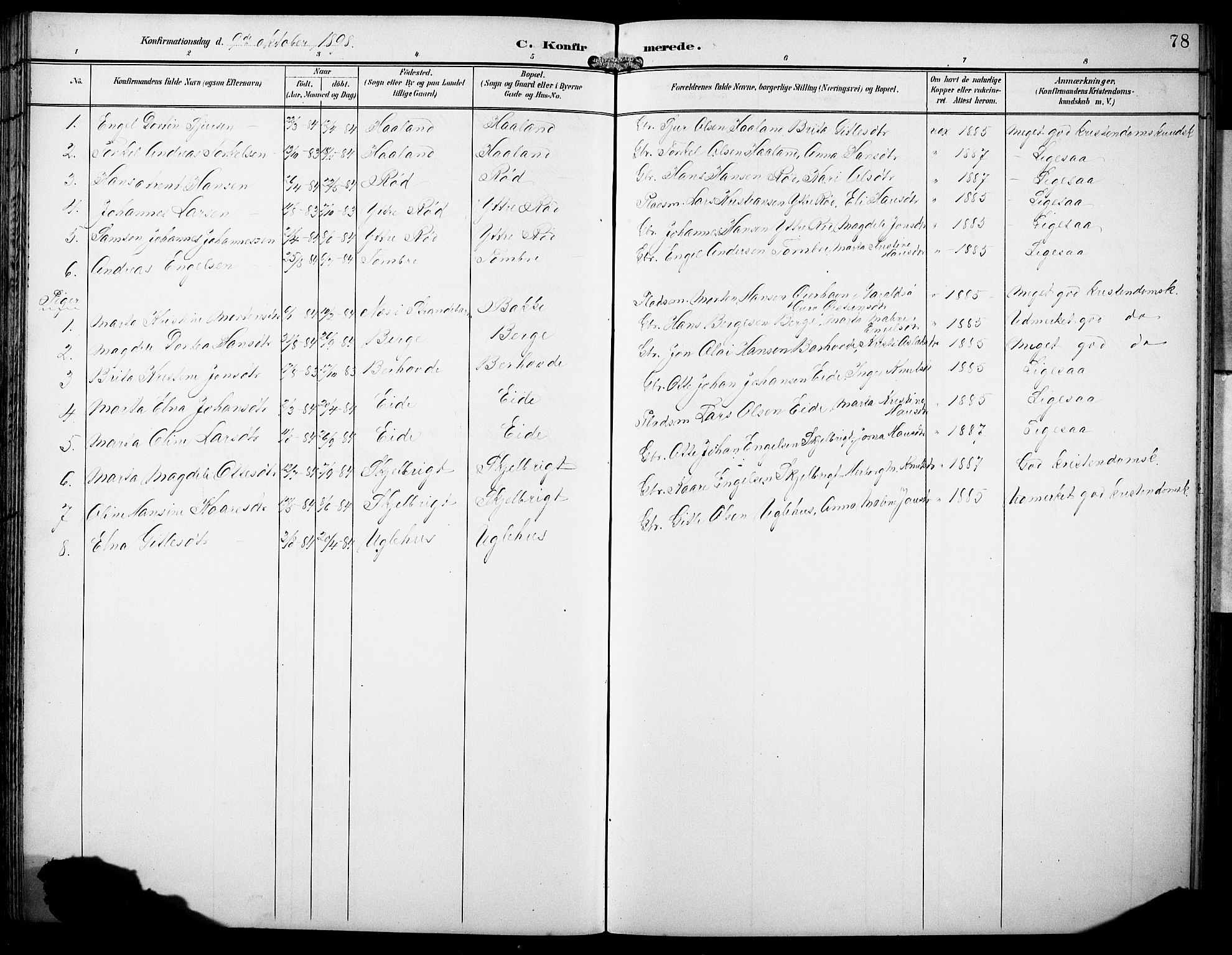 Fusa sokneprestembete, SAB/A-75401/H/Hab: Parish register (copy) no. B 2, 1897-1930, p. 78