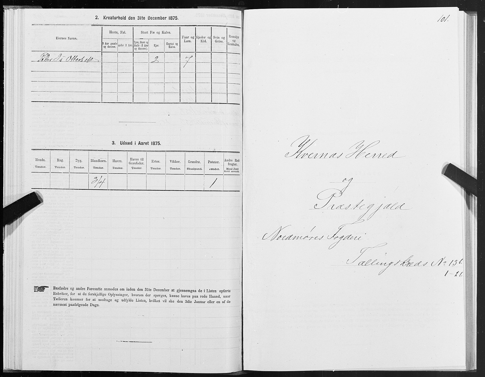 SAT, 1875 census for 1553P Kvernes, 1875, p. 7101