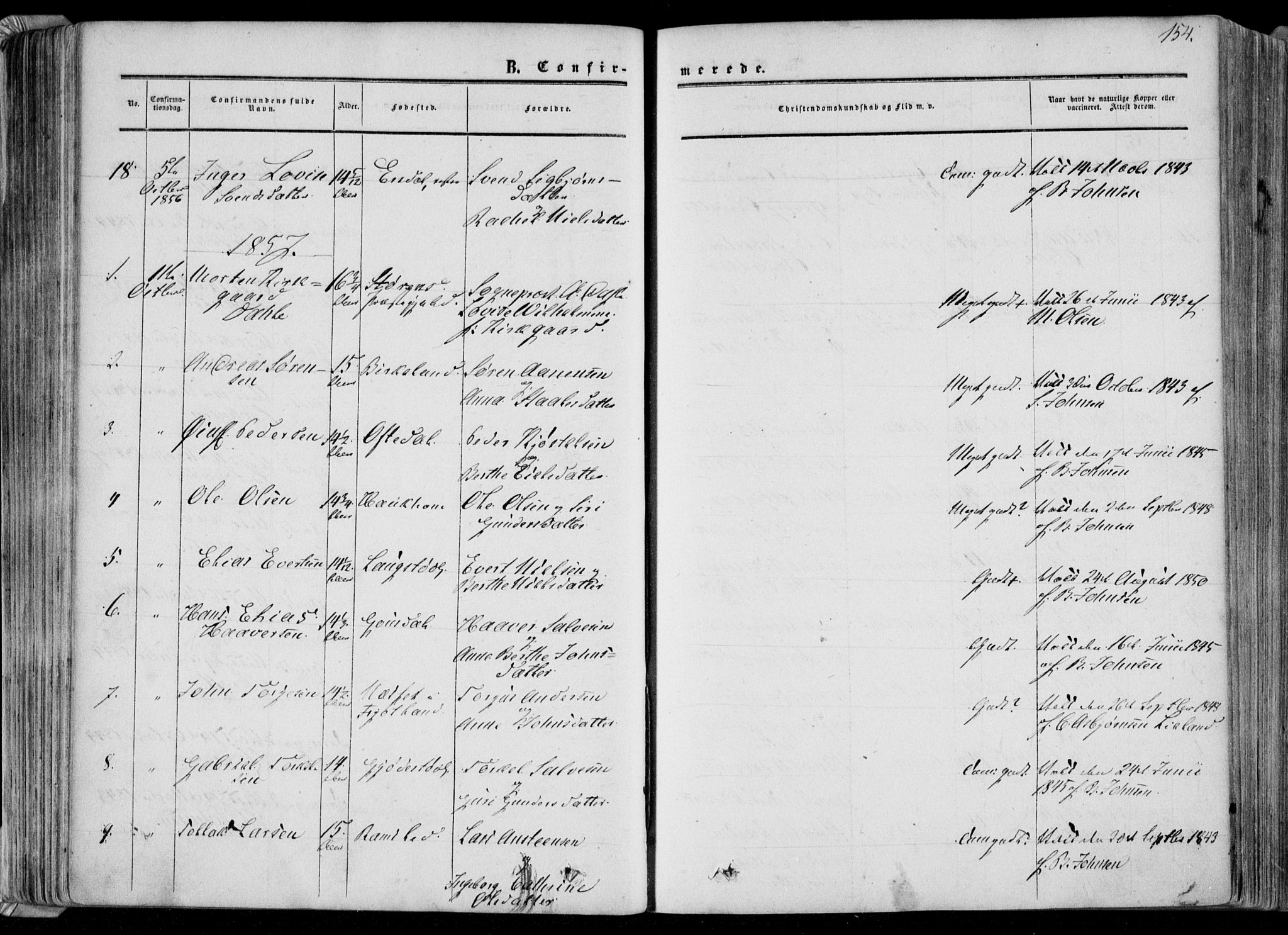 Bakke sokneprestkontor, AV/SAK-1111-0002/F/Fa/Faa/L0006: Parish register (official) no. A 6, 1855-1877, p. 154