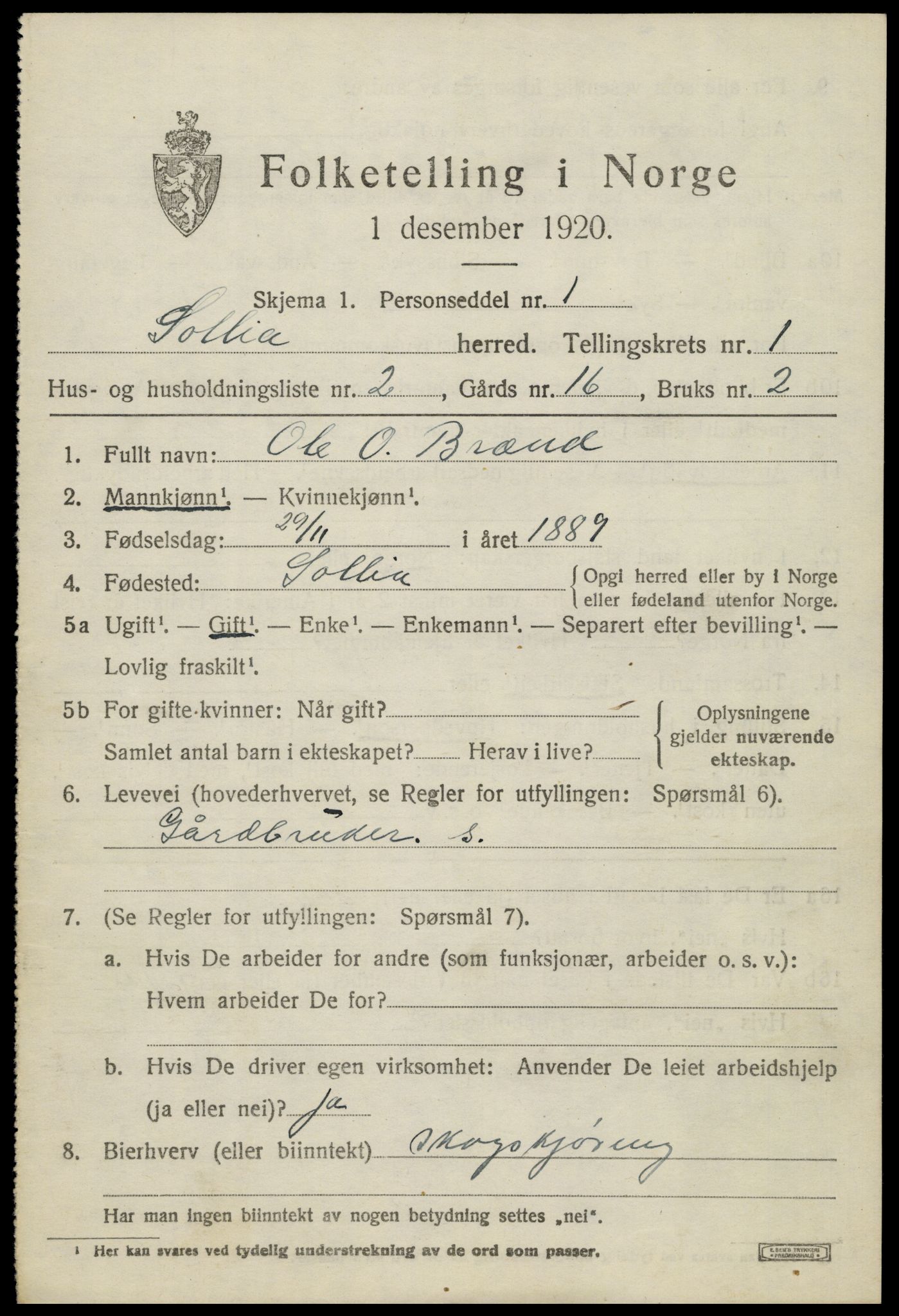 SAH, 1920 census for Sollia, 1920, p. 203