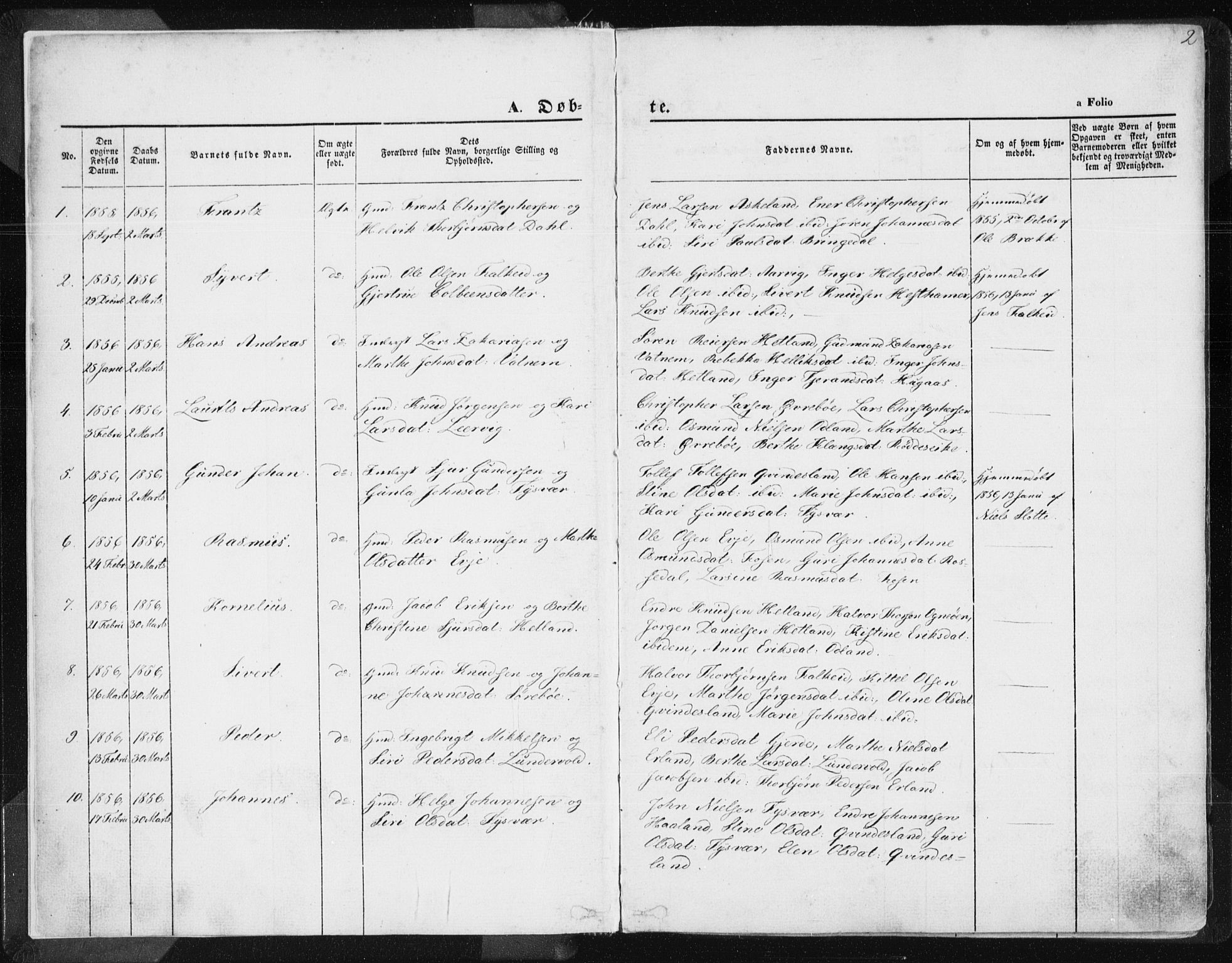 Tysvær sokneprestkontor, SAST/A -101864/H/Ha/Haa/L0003: Parish register (official) no. A 3, 1856-1865, p. 2