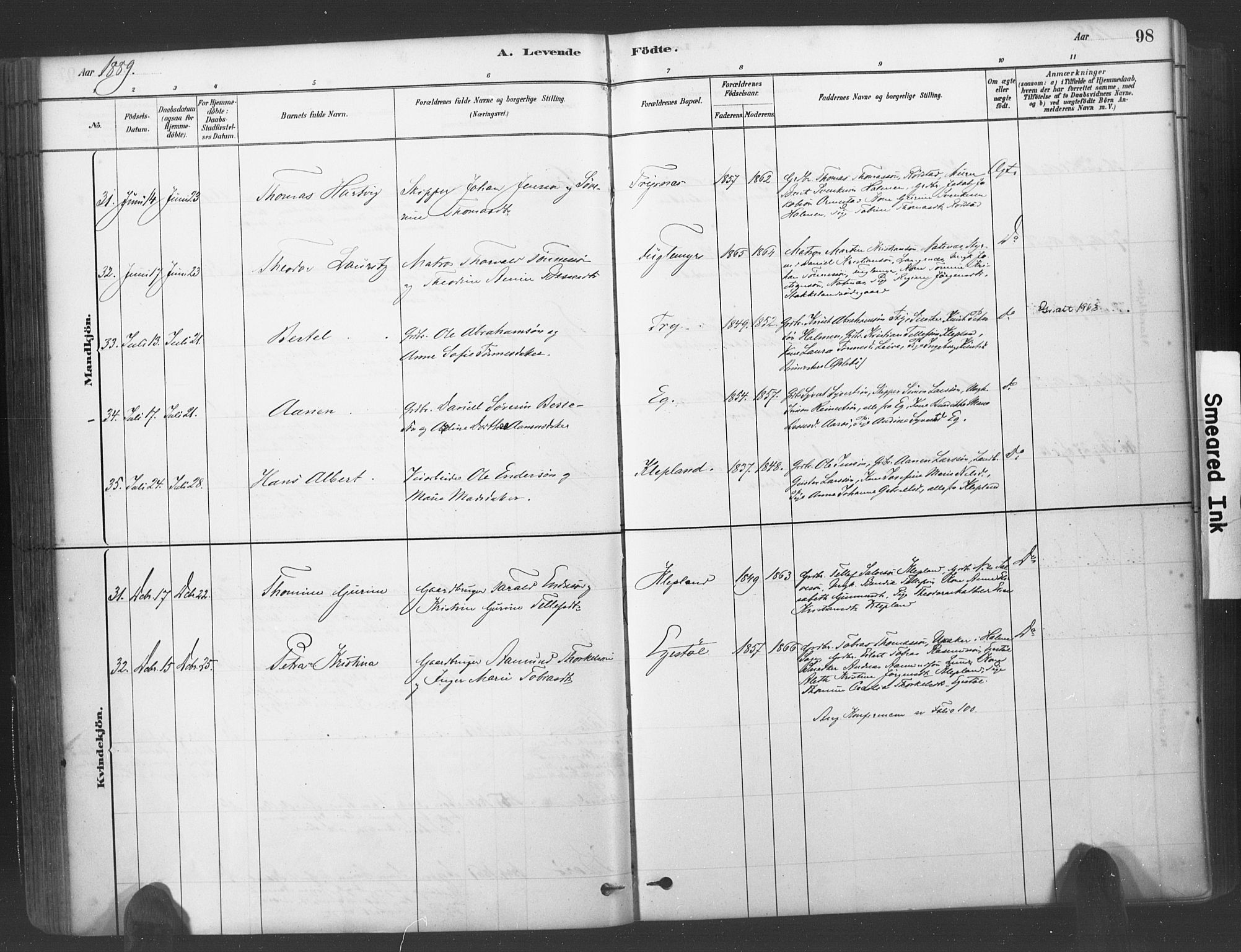 Søgne sokneprestkontor, AV/SAK-1111-0037/F/Fa/Fab/L0012: Parish register (official) no. A 12, 1880-1891, p. 98