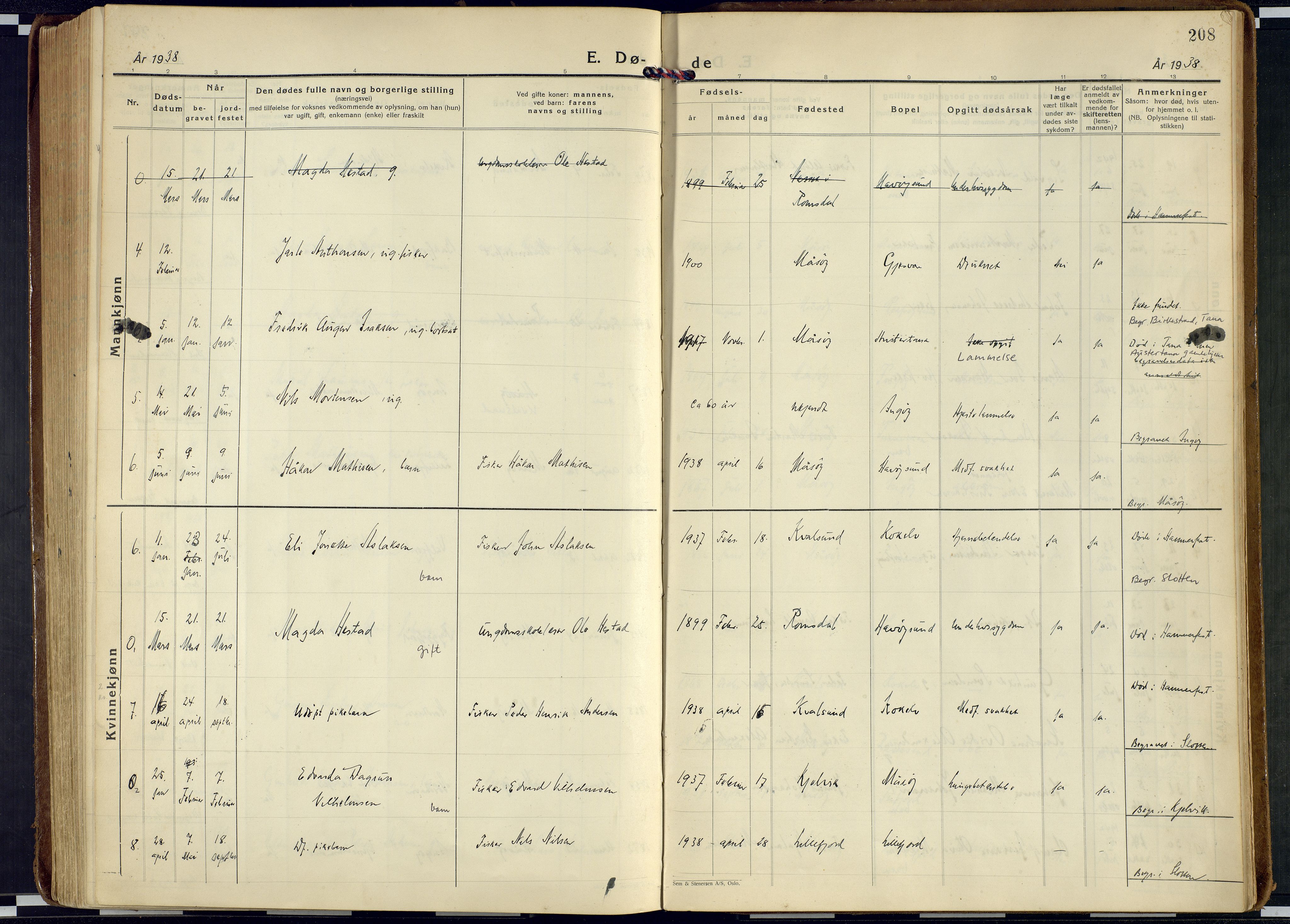 Måsøy sokneprestkontor, AV/SATØ-S-1348/H/Ha/L0011kirke: Parish register (official) no. 11, 1933-1947, p. 208