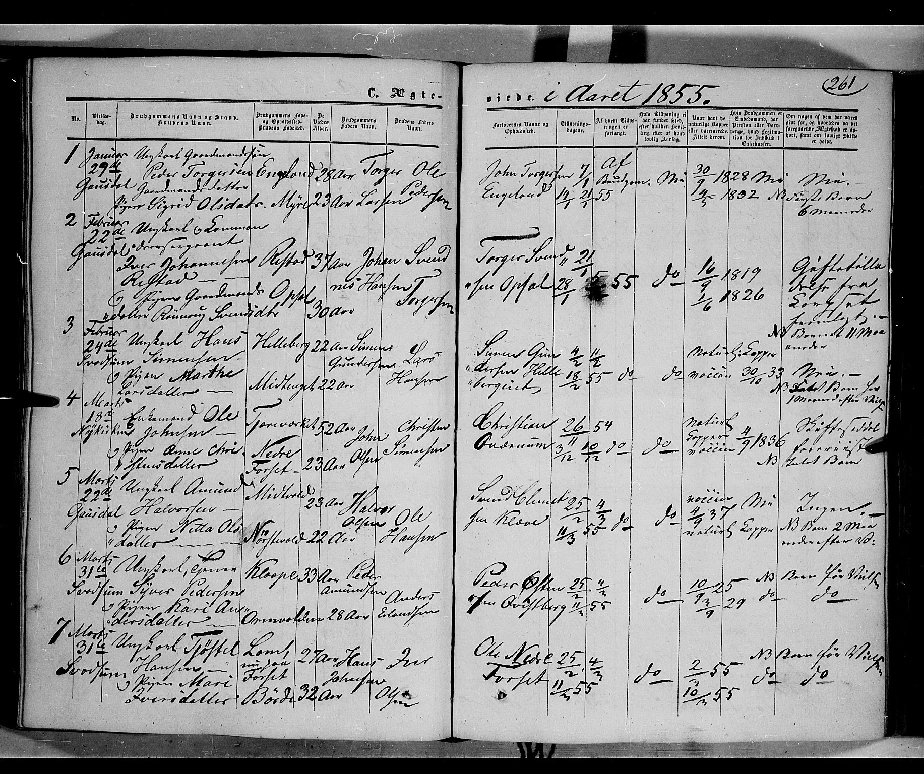 Gausdal prestekontor, SAH/PREST-090/H/Ha/Haa/L0008: Parish register (official) no. 8, 1850-1861, p. 261