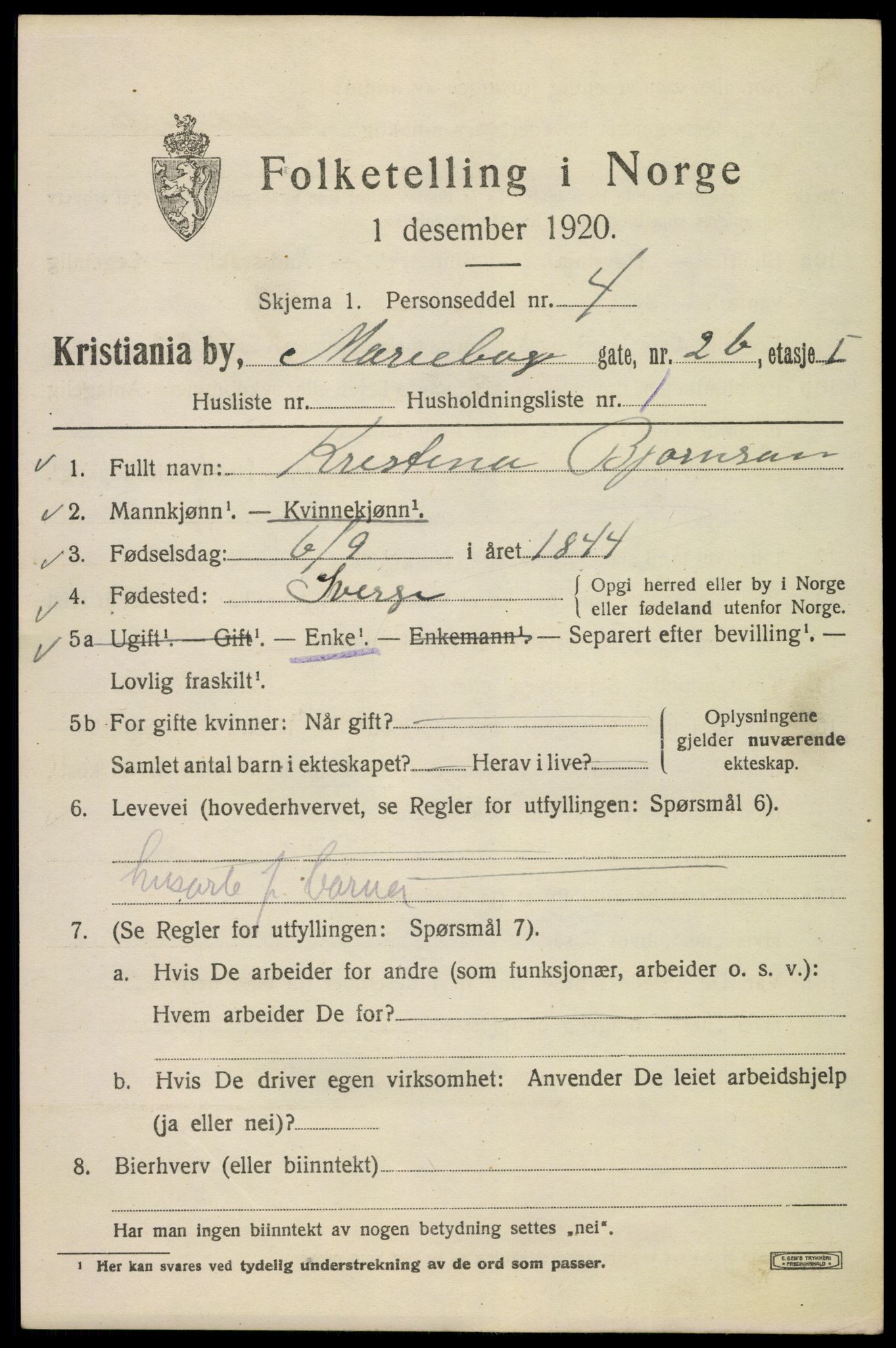 SAO, 1920 census for Kristiania, 1920, p. 375467