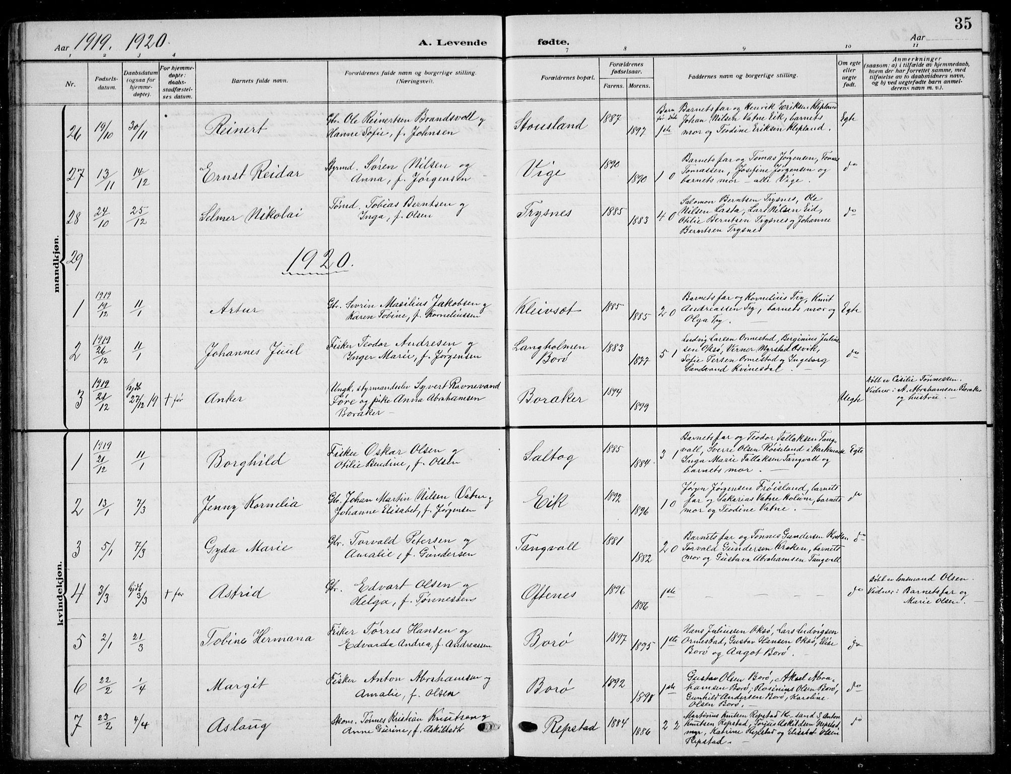 Søgne sokneprestkontor, SAK/1111-0037/F/Fb/Fbb/L0007: Parish register (copy) no. B 7, 1912-1931, p. 35