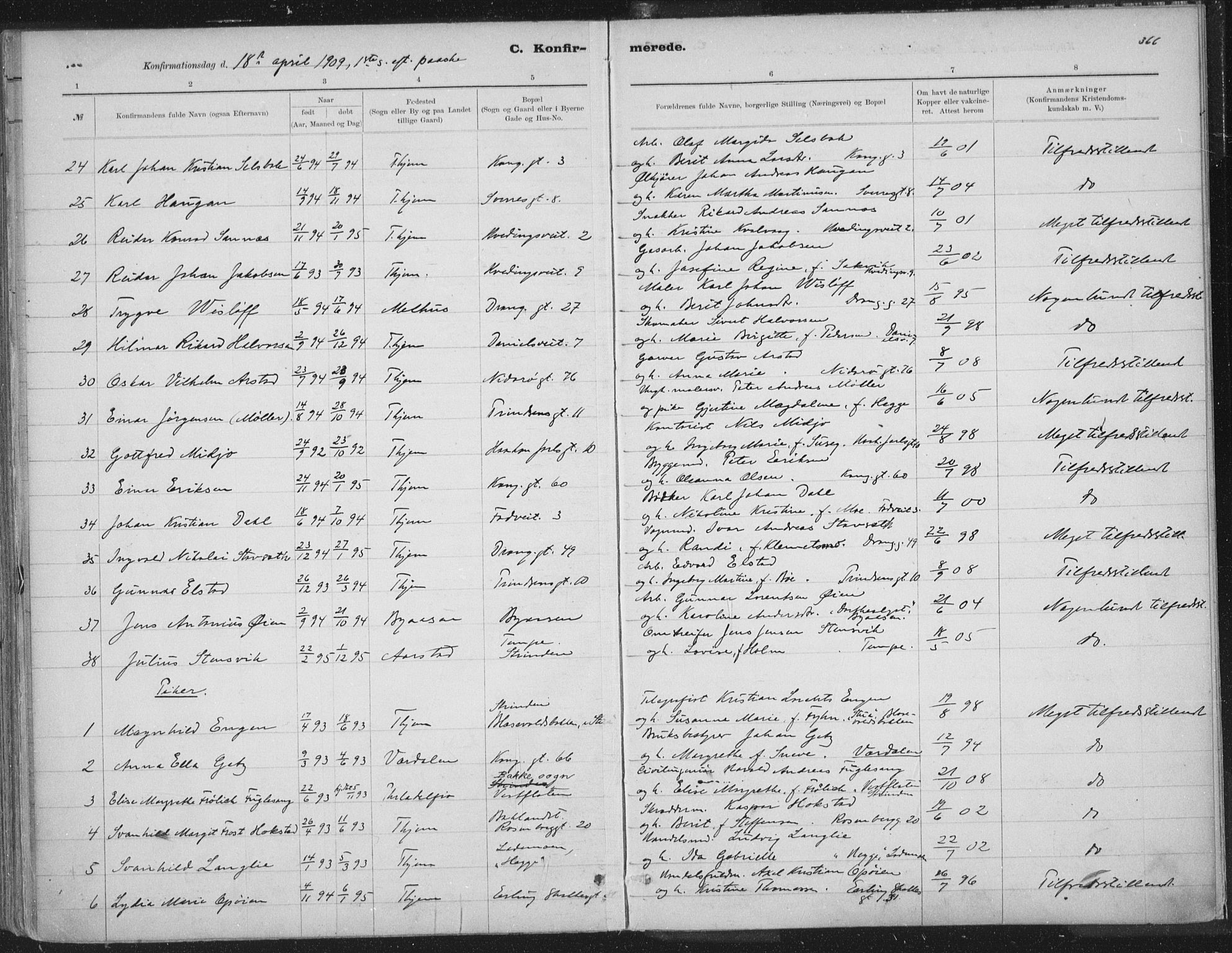 Ministerialprotokoller, klokkerbøker og fødselsregistre - Sør-Trøndelag, SAT/A-1456/601/L0062: Parish register (official) no. 601A30, 1891-1911, p. 366
