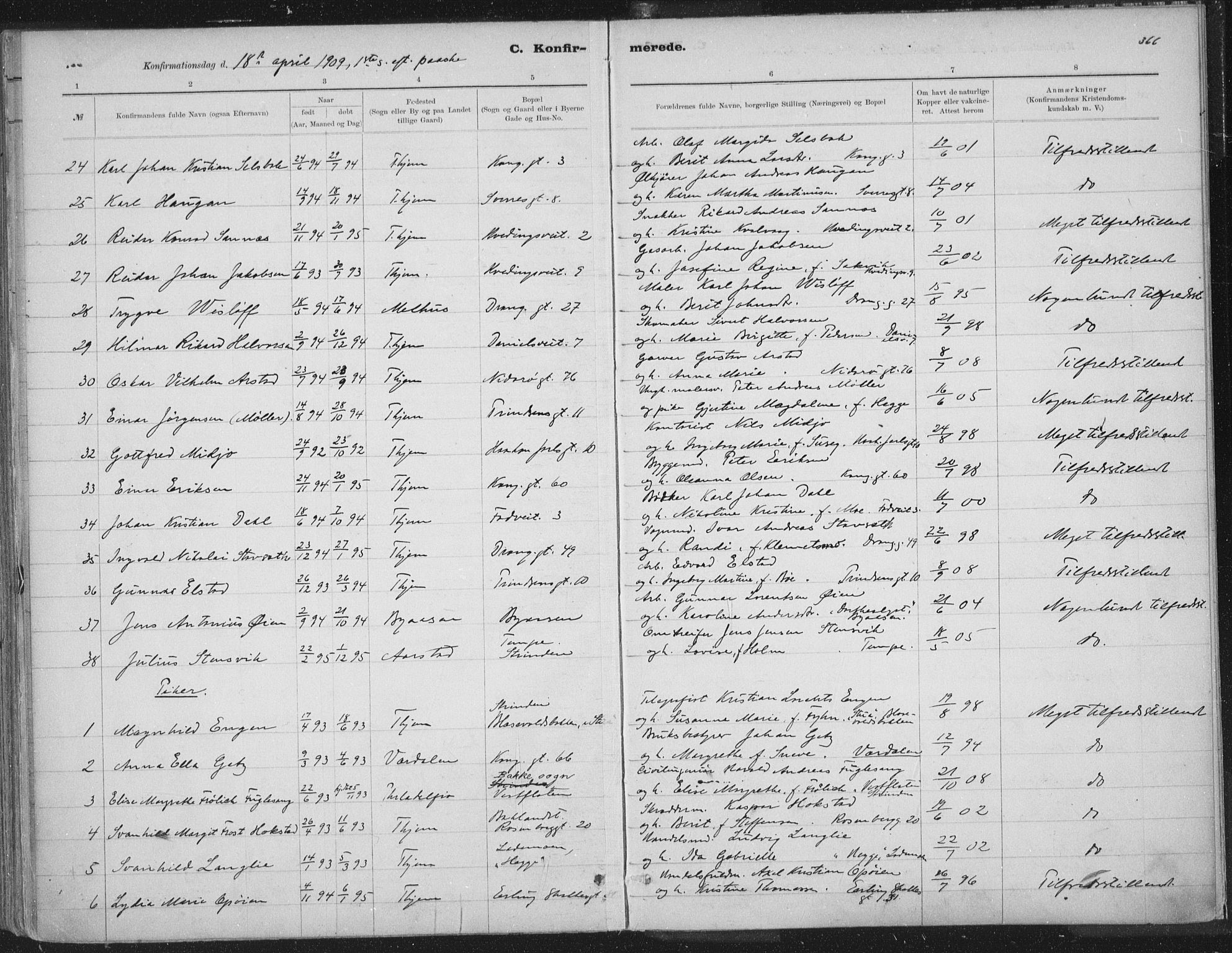 Ministerialprotokoller, klokkerbøker og fødselsregistre - Sør-Trøndelag, AV/SAT-A-1456/601/L0062: Parish register (official) no. 601A30, 1891-1911, p. 366