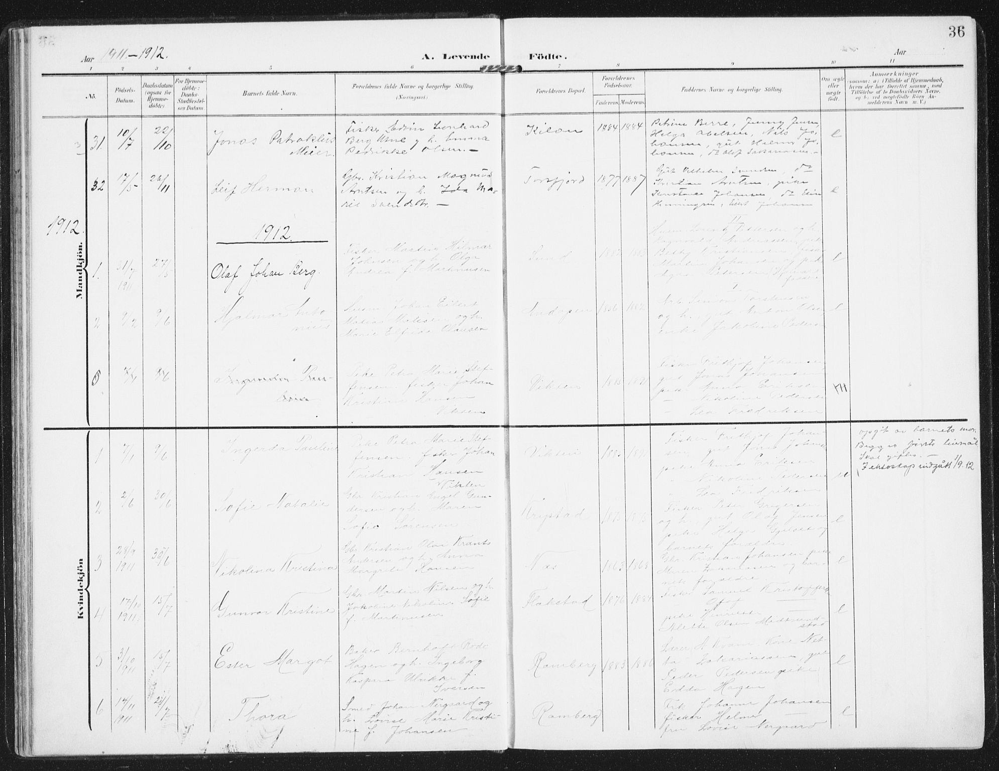 Ministerialprotokoller, klokkerbøker og fødselsregistre - Nordland, SAT/A-1459/885/L1206: Parish register (official) no. 885A07, 1905-1915, p. 36