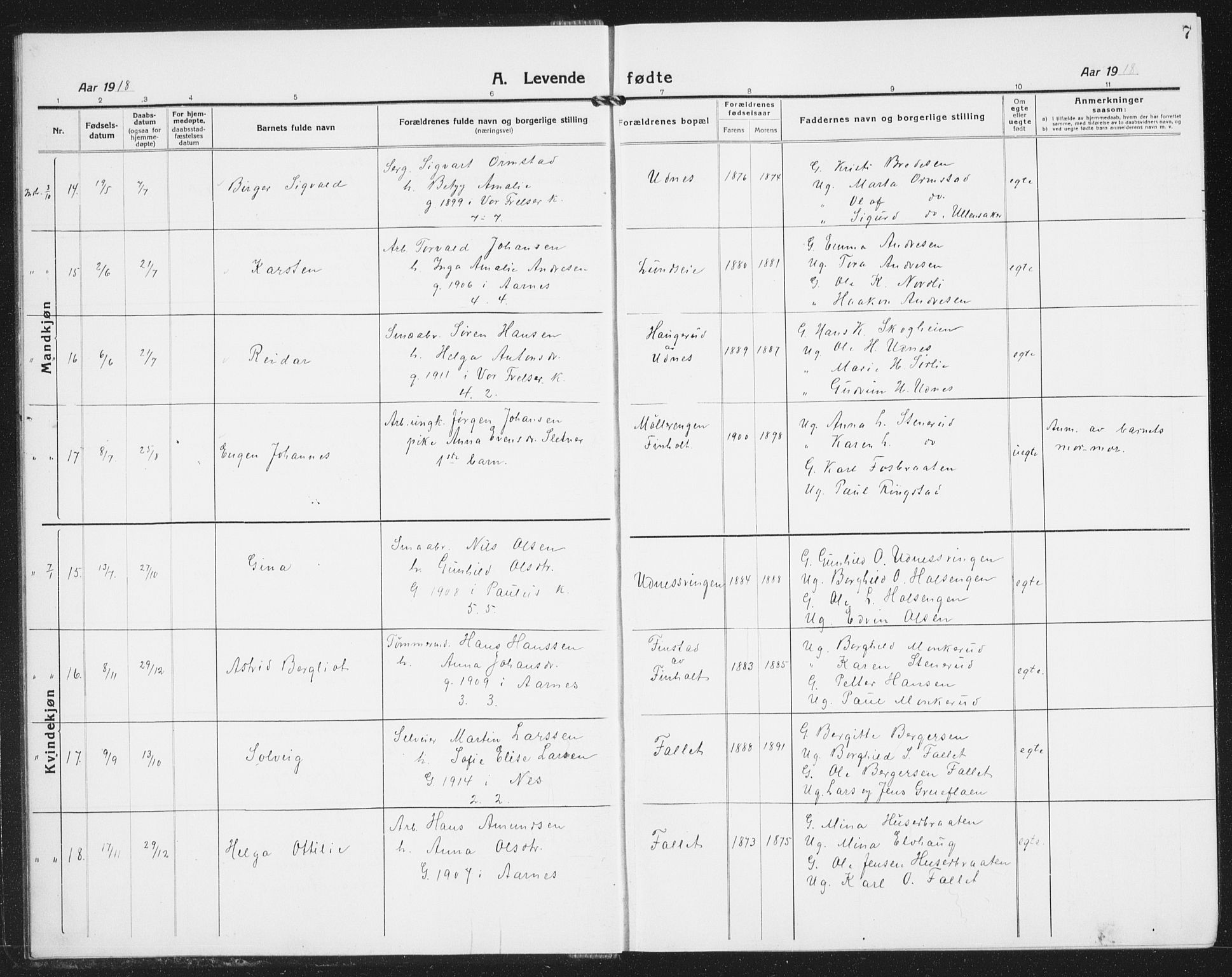 Nes prestekontor Kirkebøker, AV/SAO-A-10410/G/Gb/L0002: Parish register (copy) no. II 2, 1918-1942, p. 7