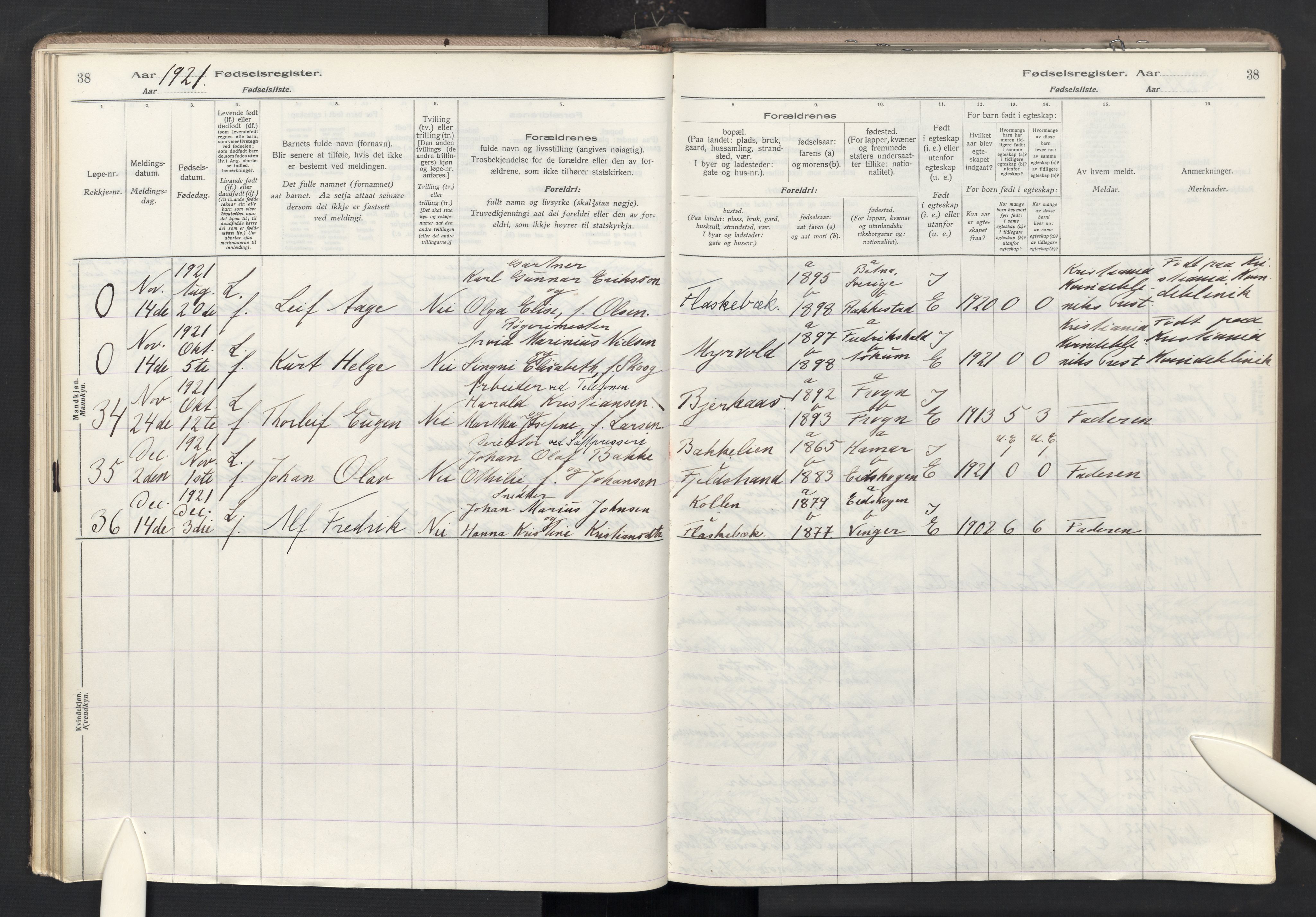 Nesodden prestekontor Kirkebøker, AV/SAO-A-10013/J/Ja/L0001: Birth register no. I 1, 1916-1946, p. 38