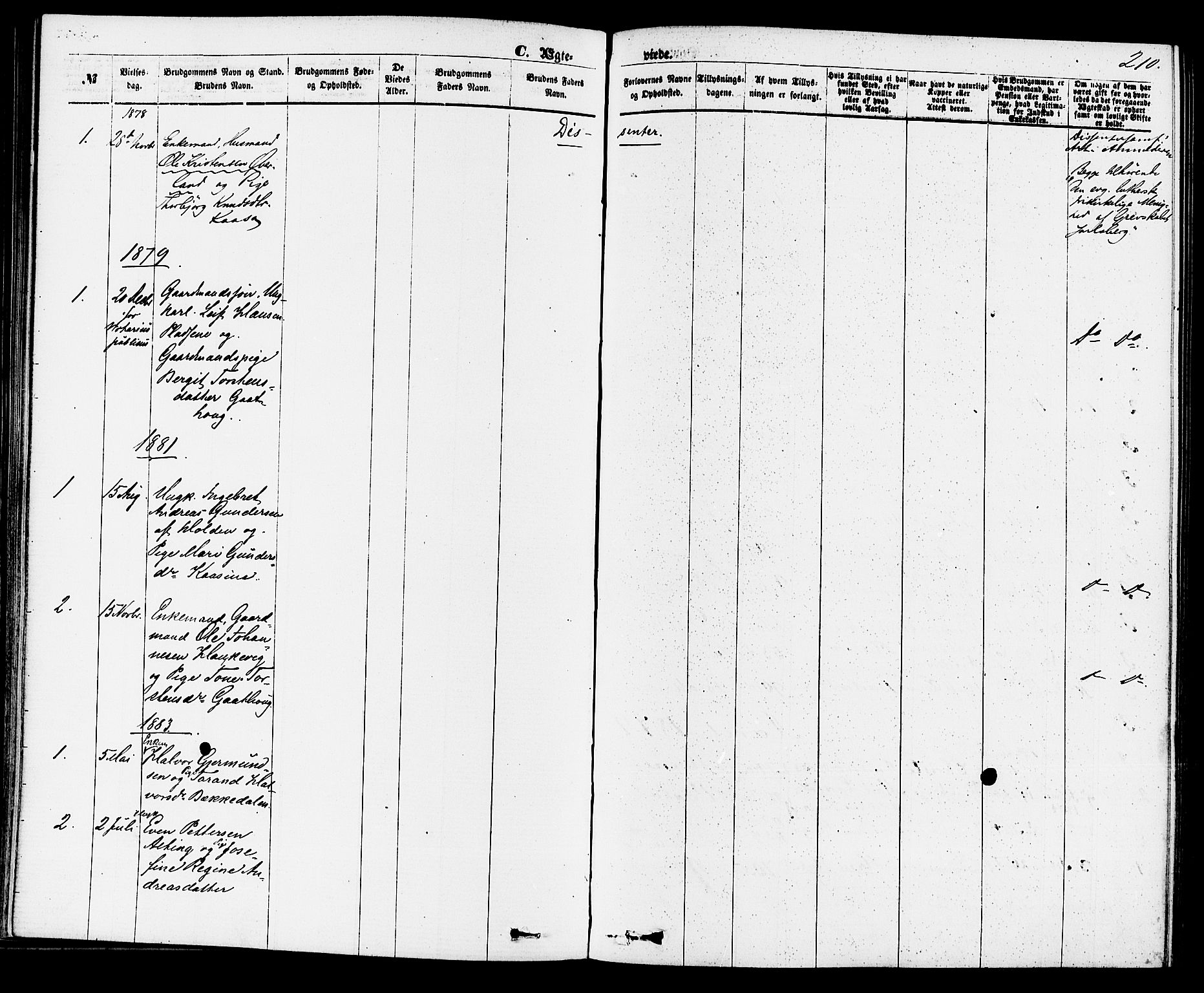 Sauherad kirkebøker, SAKO/A-298/F/Fa/L0008: Parish register (official) no. I 8, 1873-1886, p. 210