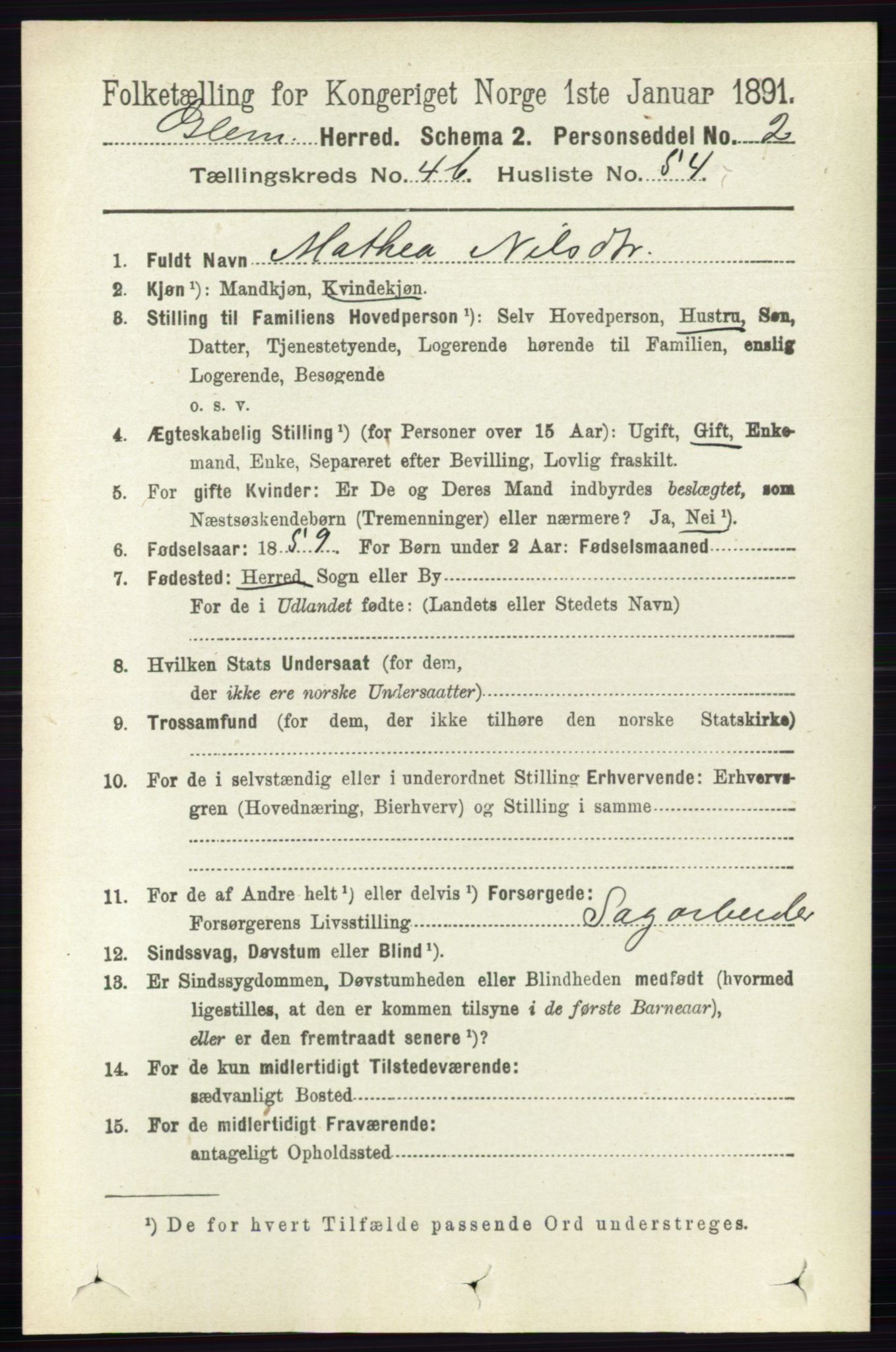 RA, 1891 census for 0132 Glemmen, 1891, p. 5440