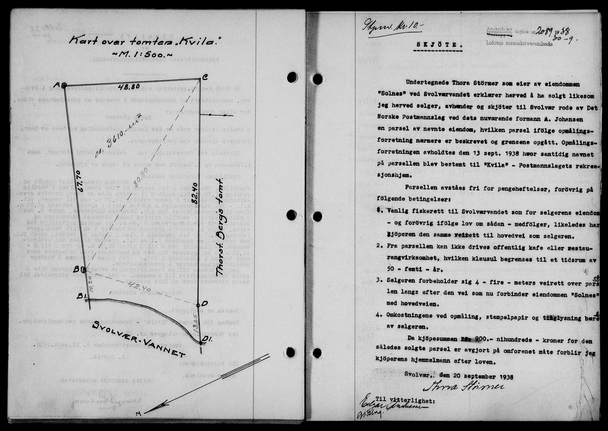 Lofoten sorenskriveri, SAT/A-0017/1/2/2C/L0004a: Mortgage book no. 4a, 1938-1938, Diary no: : 2089/1938